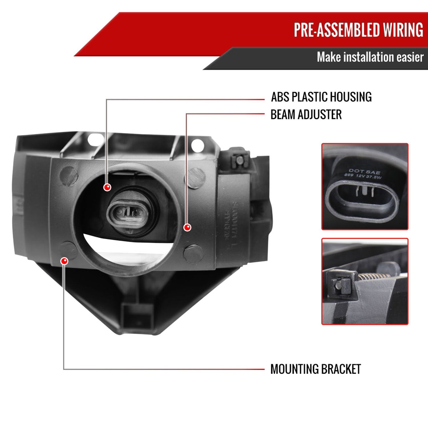 1999-2004 Ford Mustang 899 Fog Lights Kit Switch & Wiring Harness Chrome/Clear