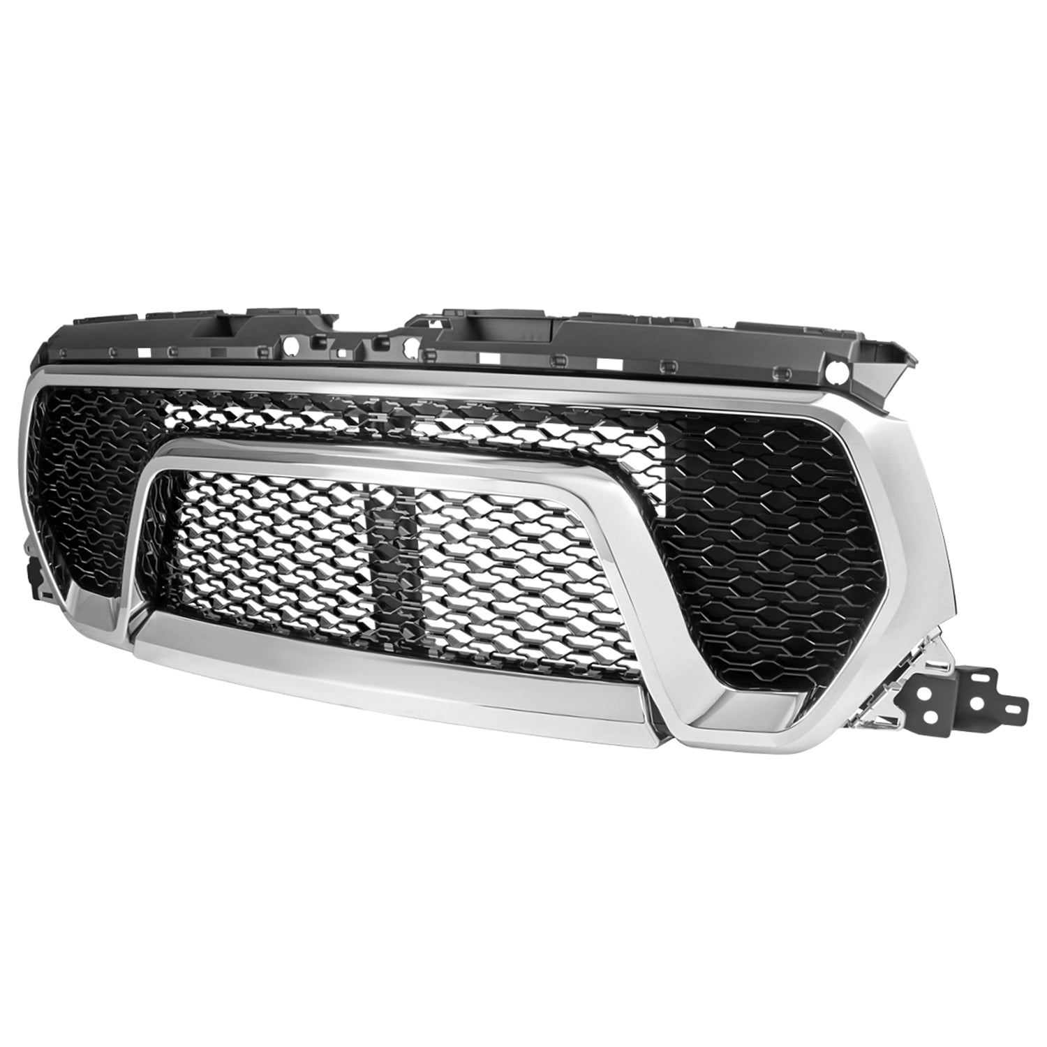 2019-2020 Dodge RAM 1500 Glossy Black ABS Chrome Trim Rebel Style Mesh Grille