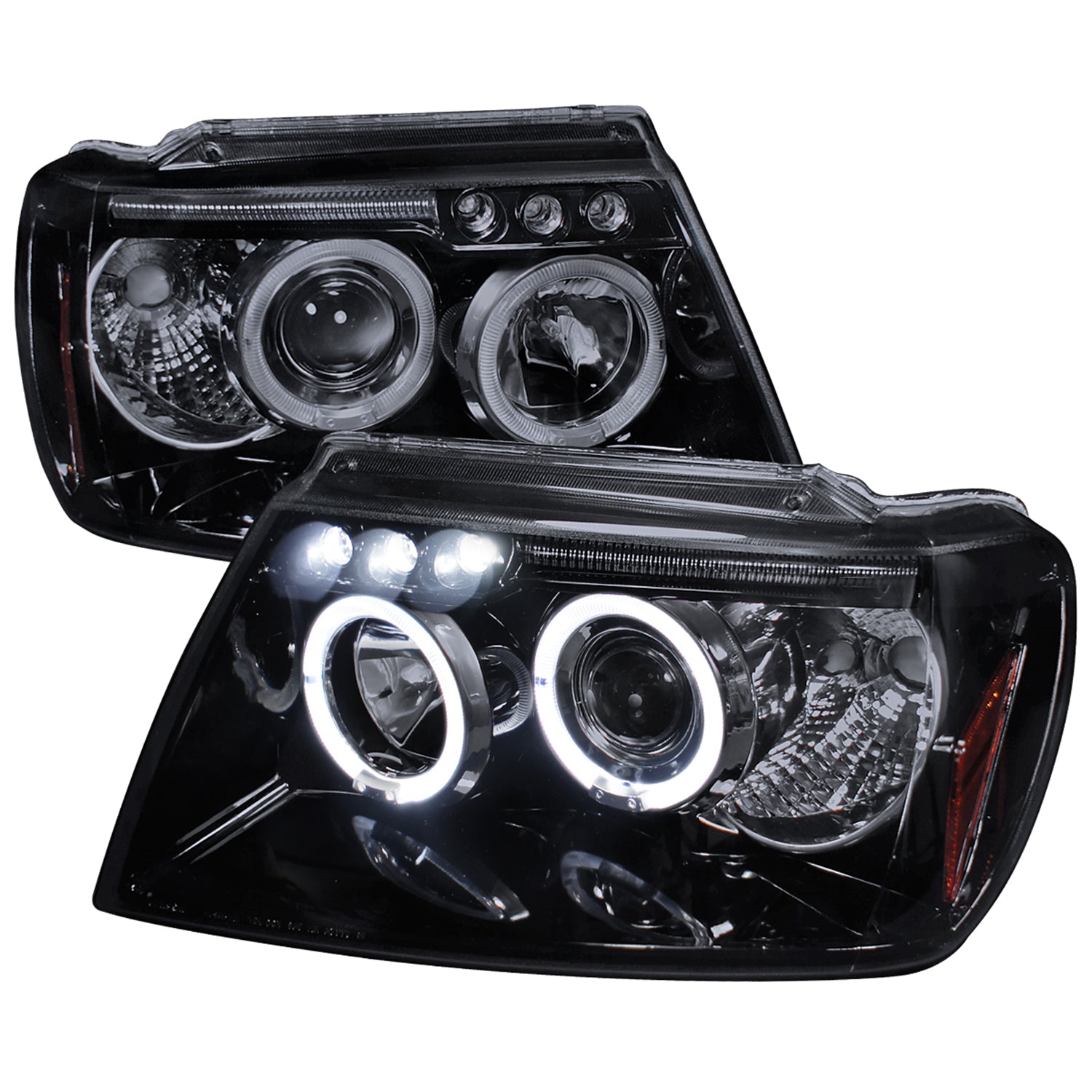 1999-2004 Jeep Grand Cherokee Dual Halo Projector Headlights Black/Smoke