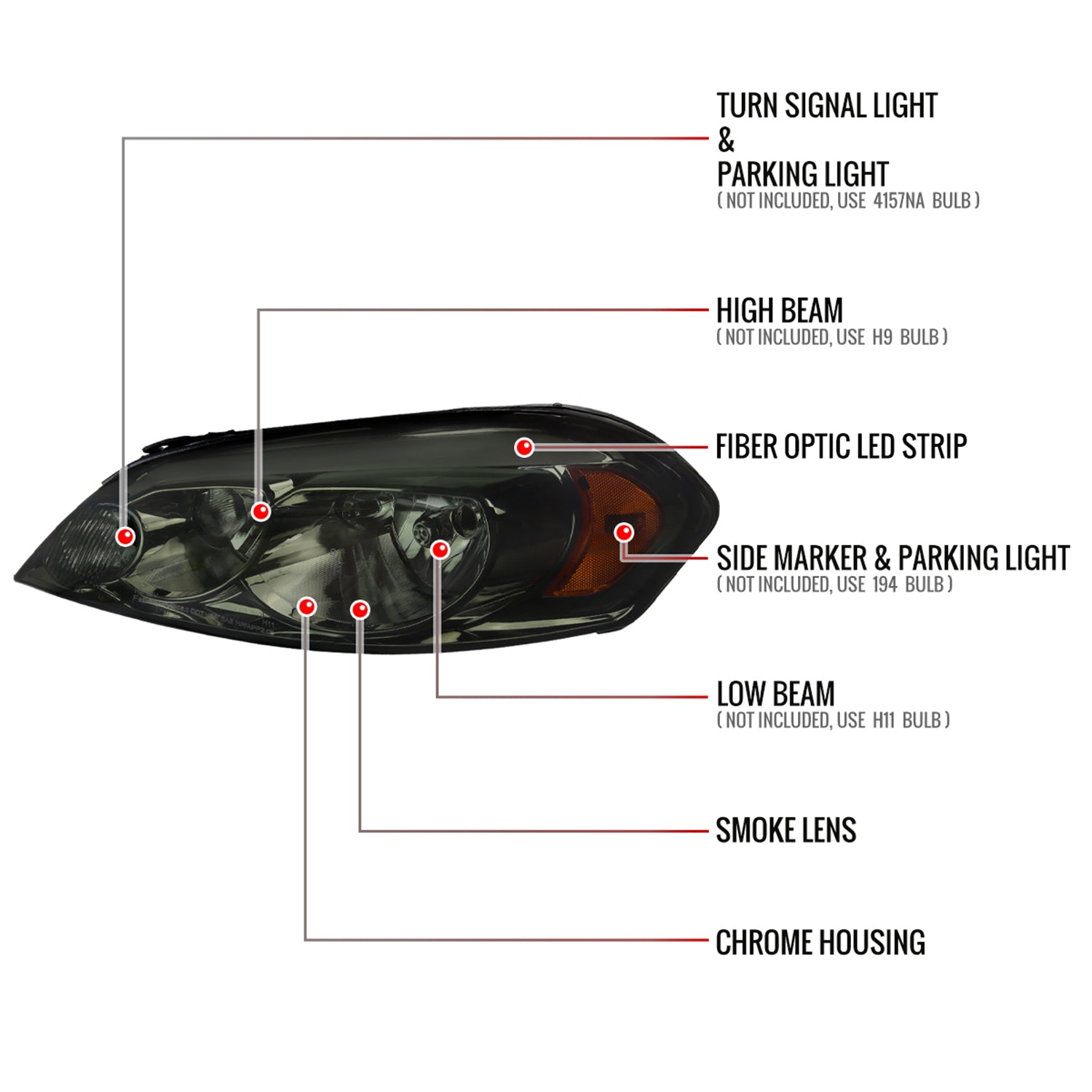 2006-2013 Chevy Impala/Monte Carlo/Impala Limited Factory Headlights Smoke