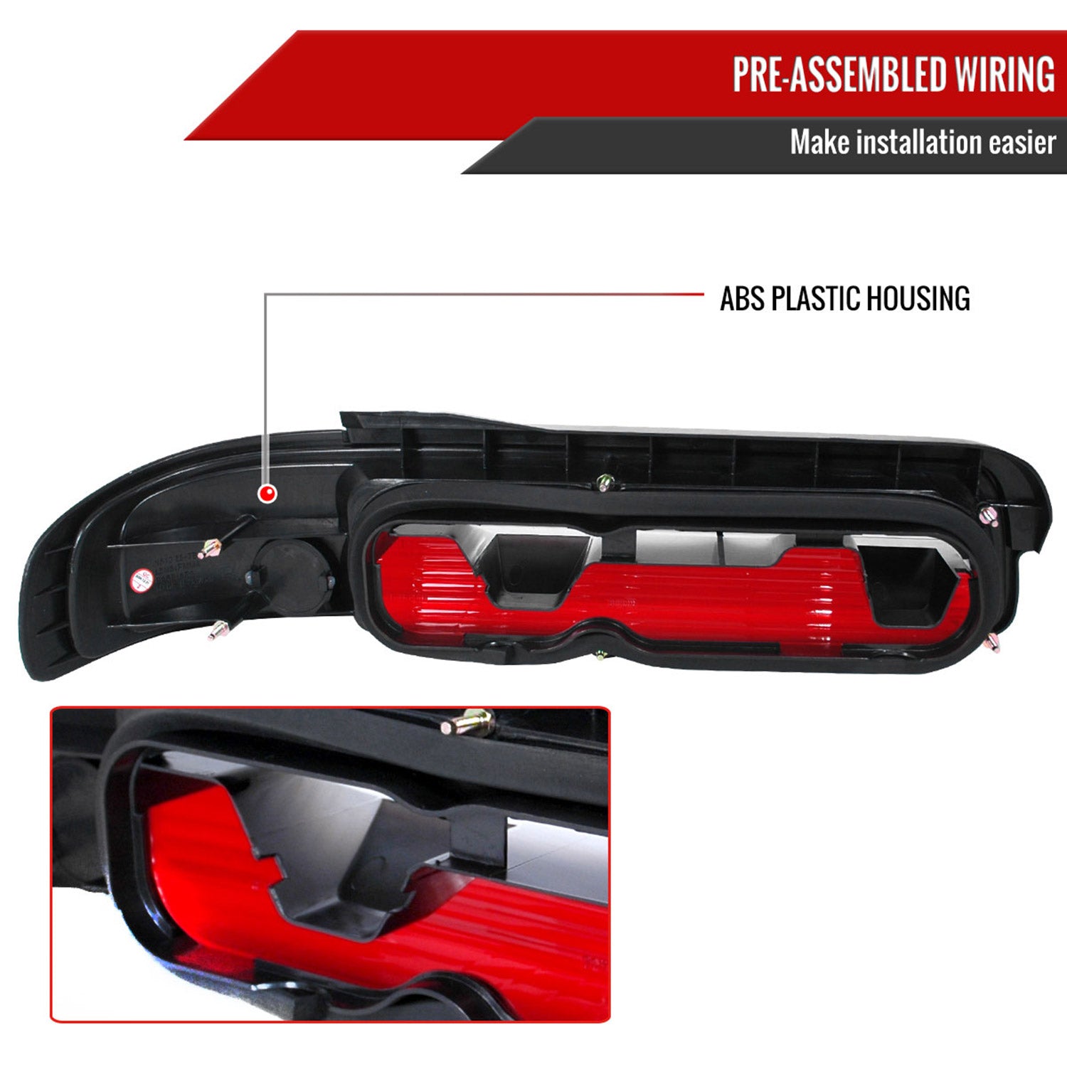 1989-1994 Nissan 240SX S13 Coupe Tail Lights Chrome Housing/Red Clear Lens