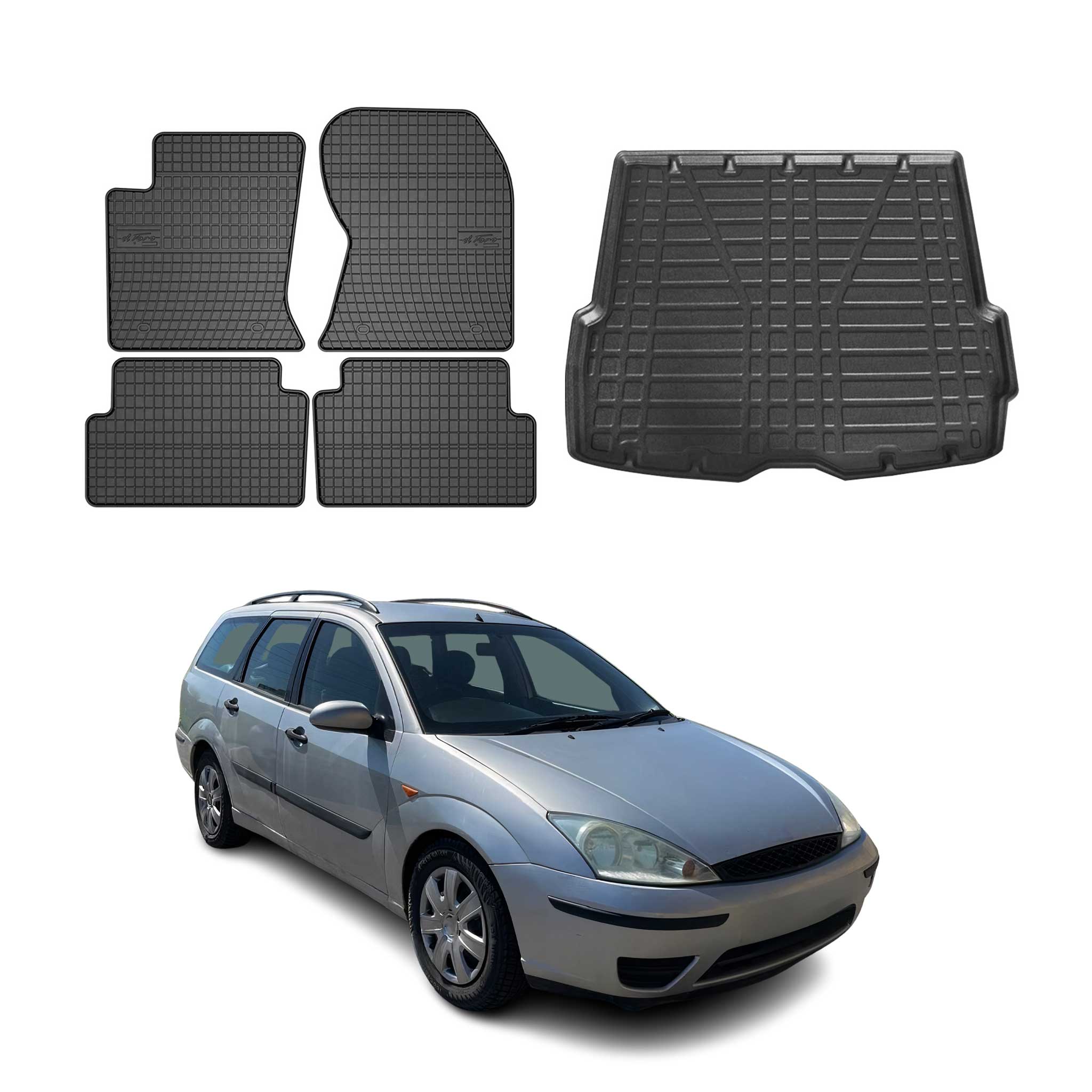 1998-2004 Ford Focus Wagon Floor Mats & Cargo Liner Full Set All Weather Black