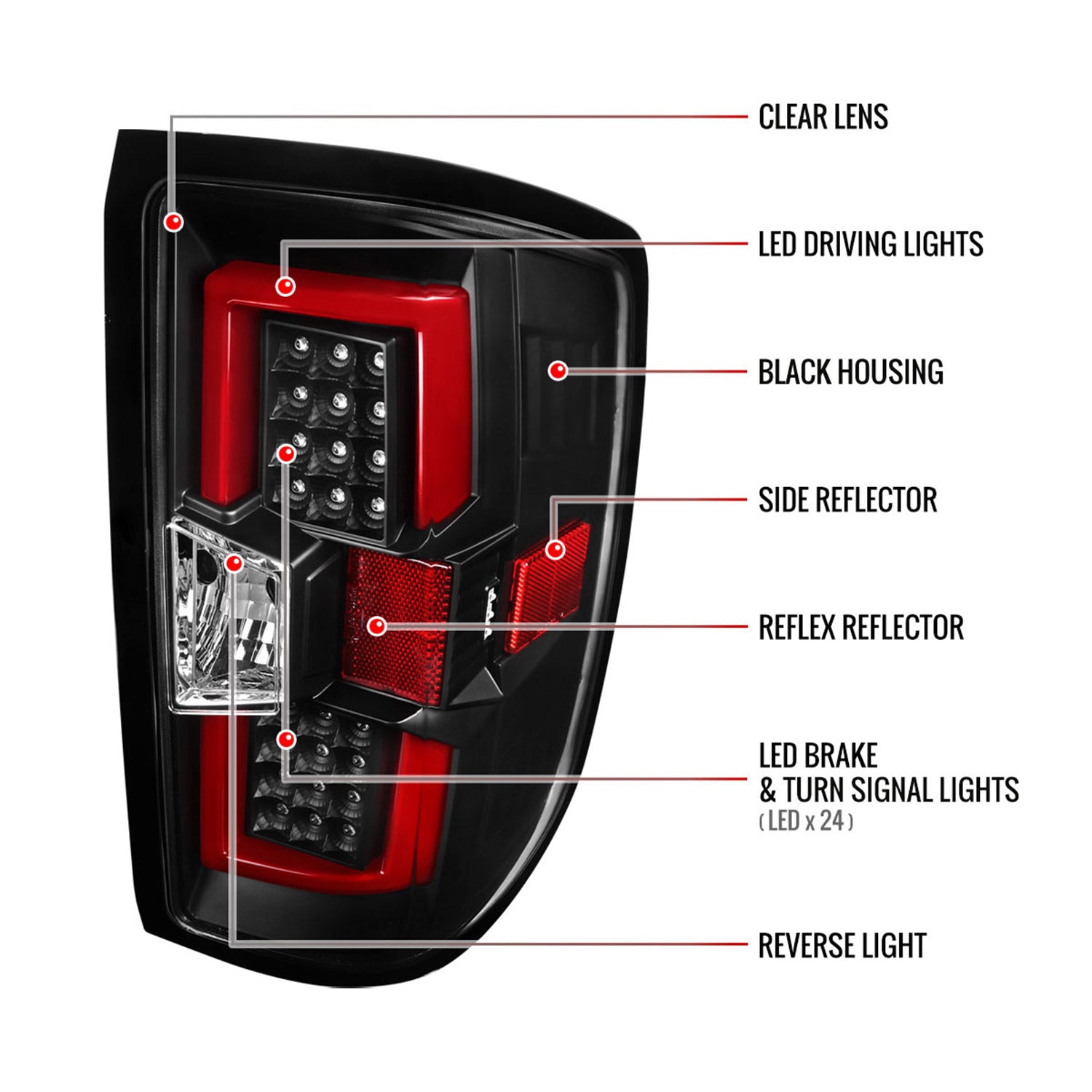 2014-2018 Chevy Silverado 1500 2500HD /Sierra 3500HD Red LED Tail Lights Black