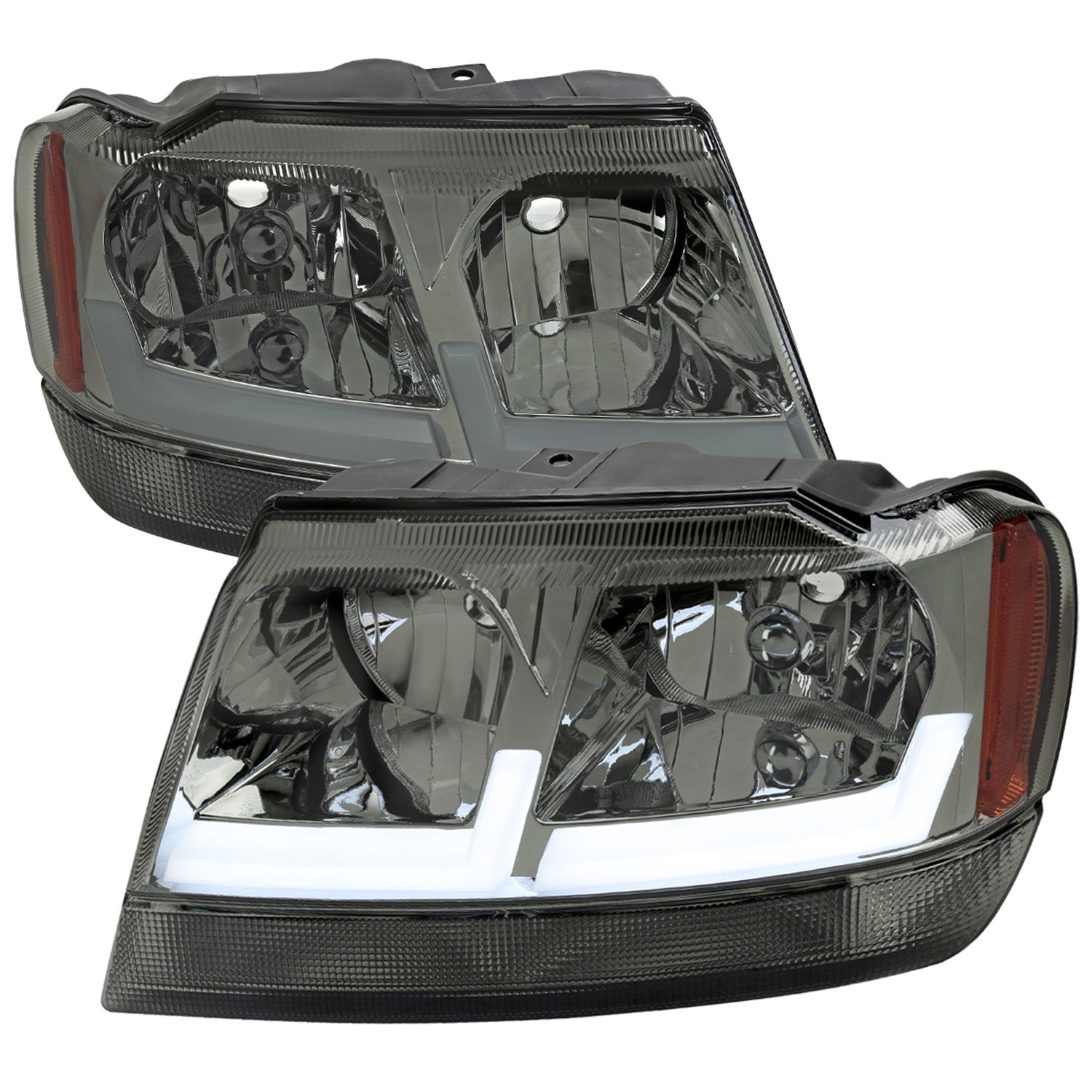 1999-2004 Jeep Grand Cherokee Factory Dual LED Bar Headlights Chrome/Smoke