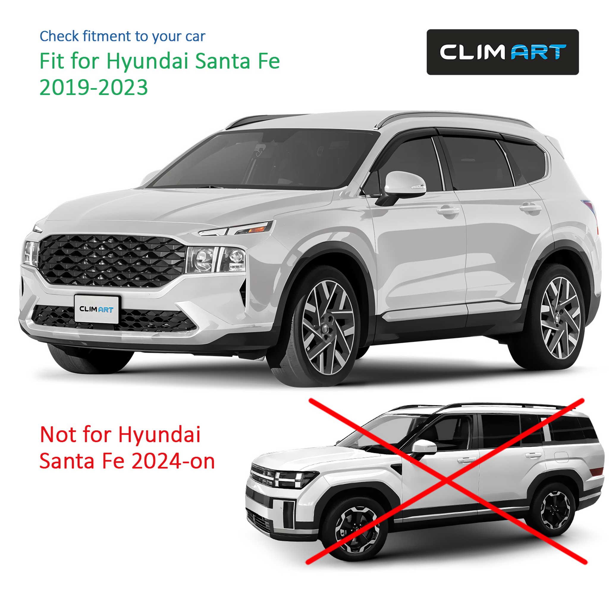 Clim Art Wind Deflectors for Hyundai Santa Fe 2019-2023 Tape-On Dark Smoke 6Pcs