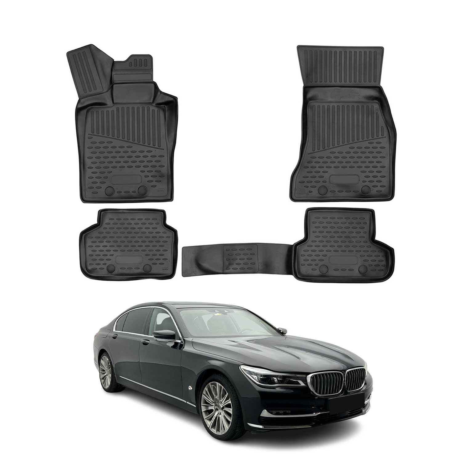 2015-2022 BMW 7 Series G11 / G12 Floor Mats Liners Full Set All Weather Black