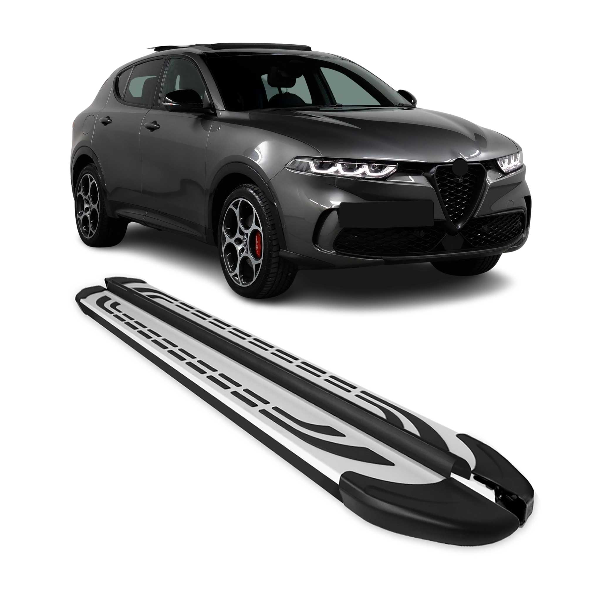 2023-2024 Alfa Romeo Tonale Running Boards Side Steps Silver & Black
