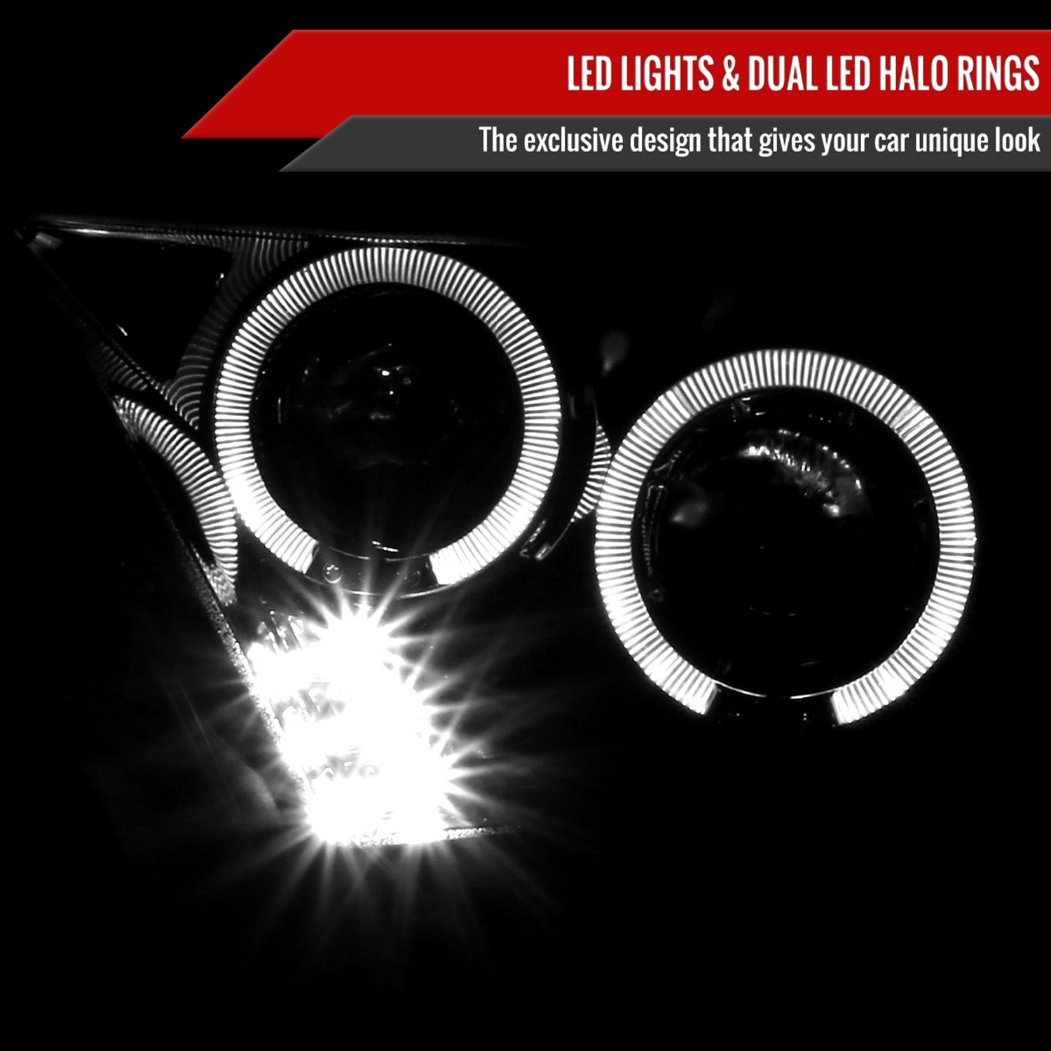 2010-2014 Ford Mustang Dual Halo Projector Headlights Glossy Black/Smoke Lens