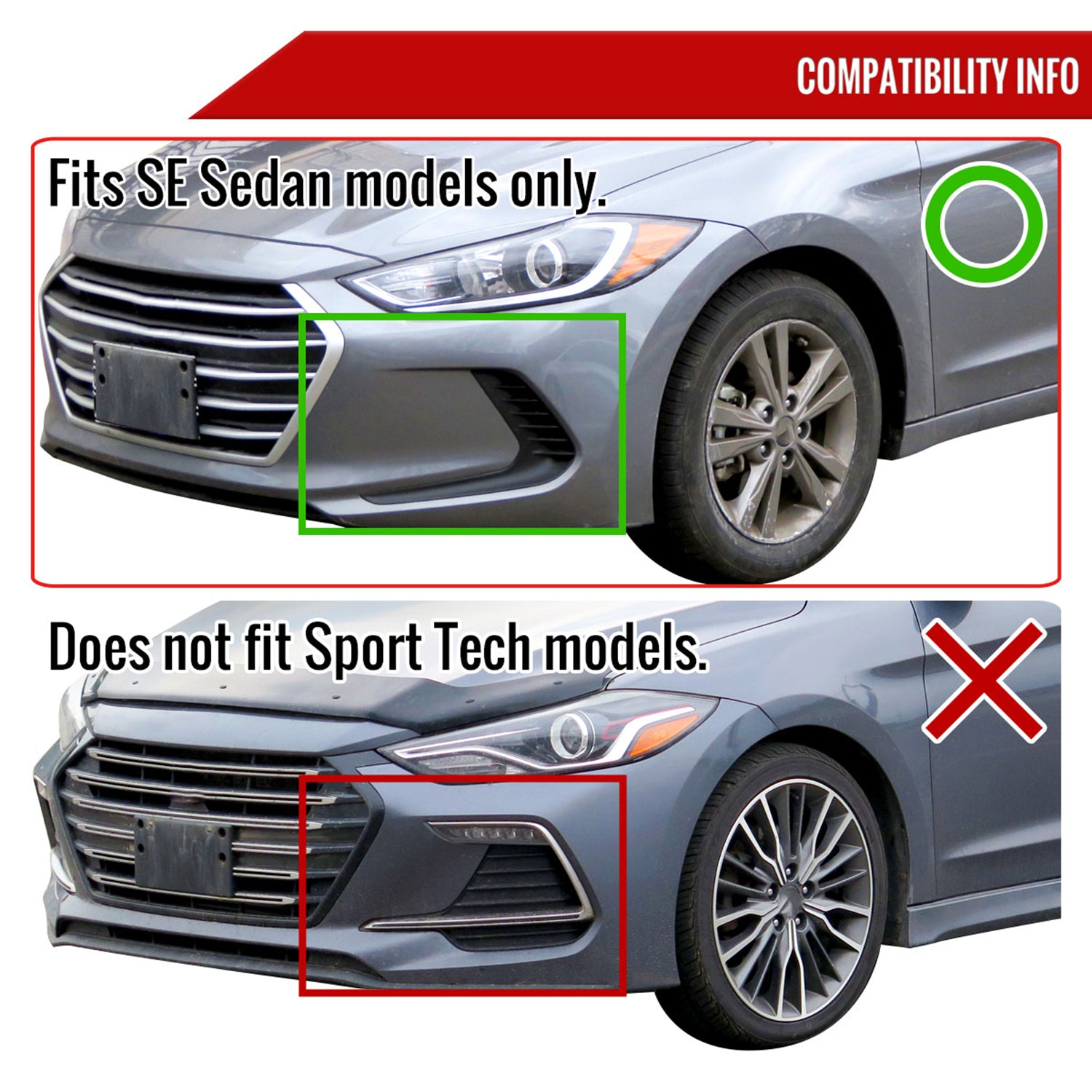 2017-2018 Hyundai Elantra Glossy Black Polypropylene 3Pcs Bumper Lip