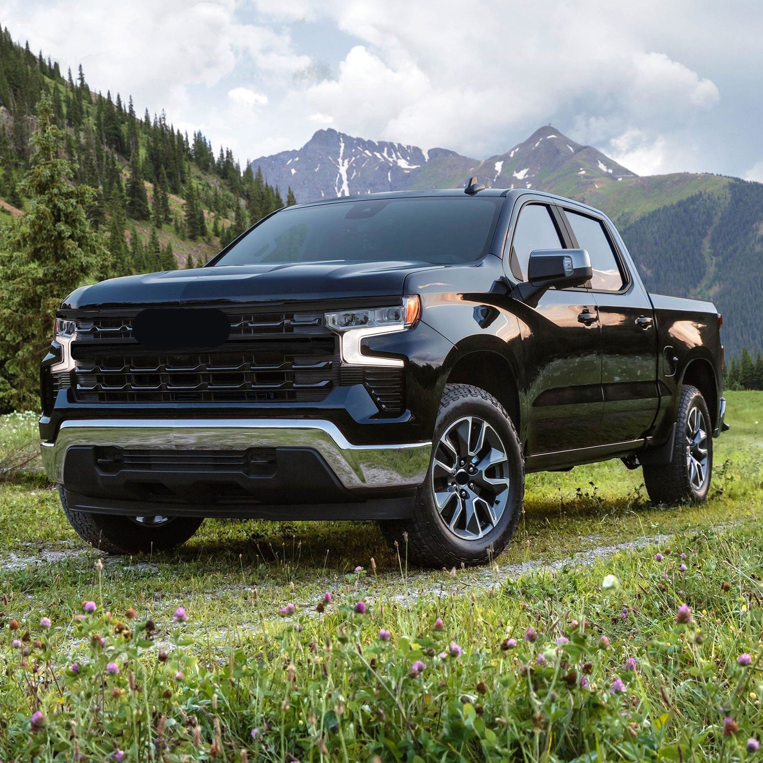 2022-2025 Chevrolet Silverado 1500 Grille Overlay Gloss Black 4Pcs ABS Plastic