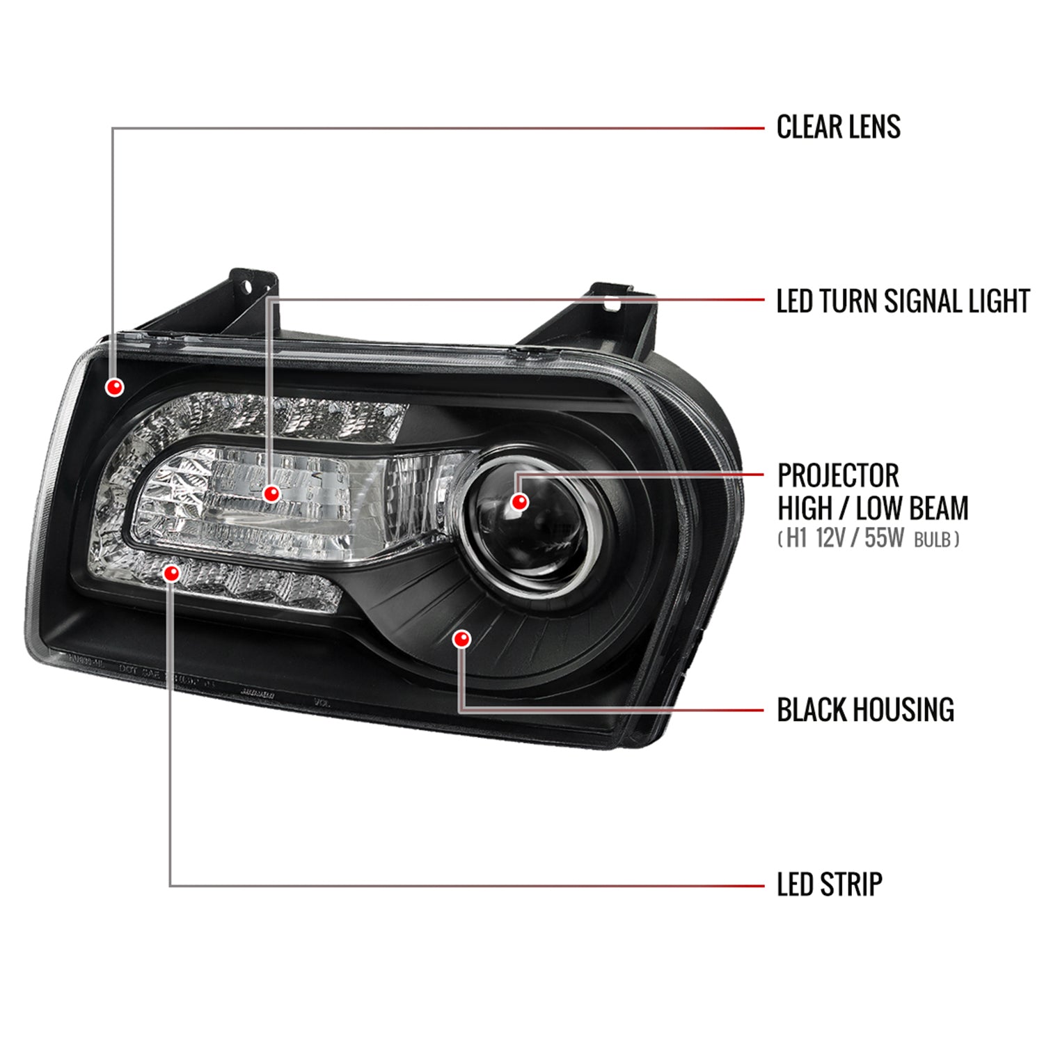 2005-2010 Chrysler 300 Base/LX/Touring Headlights LED Light&LED Signal Black