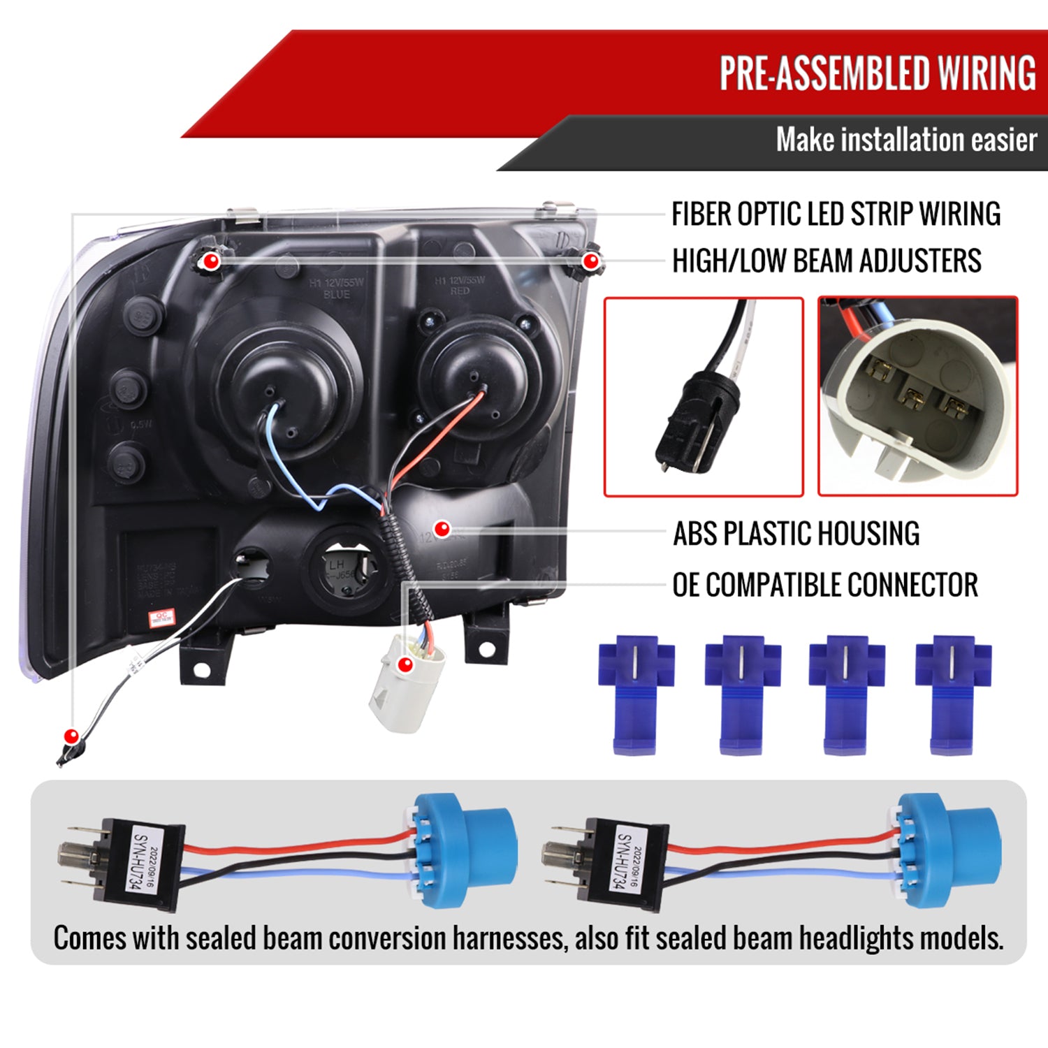 1999-2004 Ford F-250/350/450/550 /Excursion LED Bar Headlights LED Matte Black