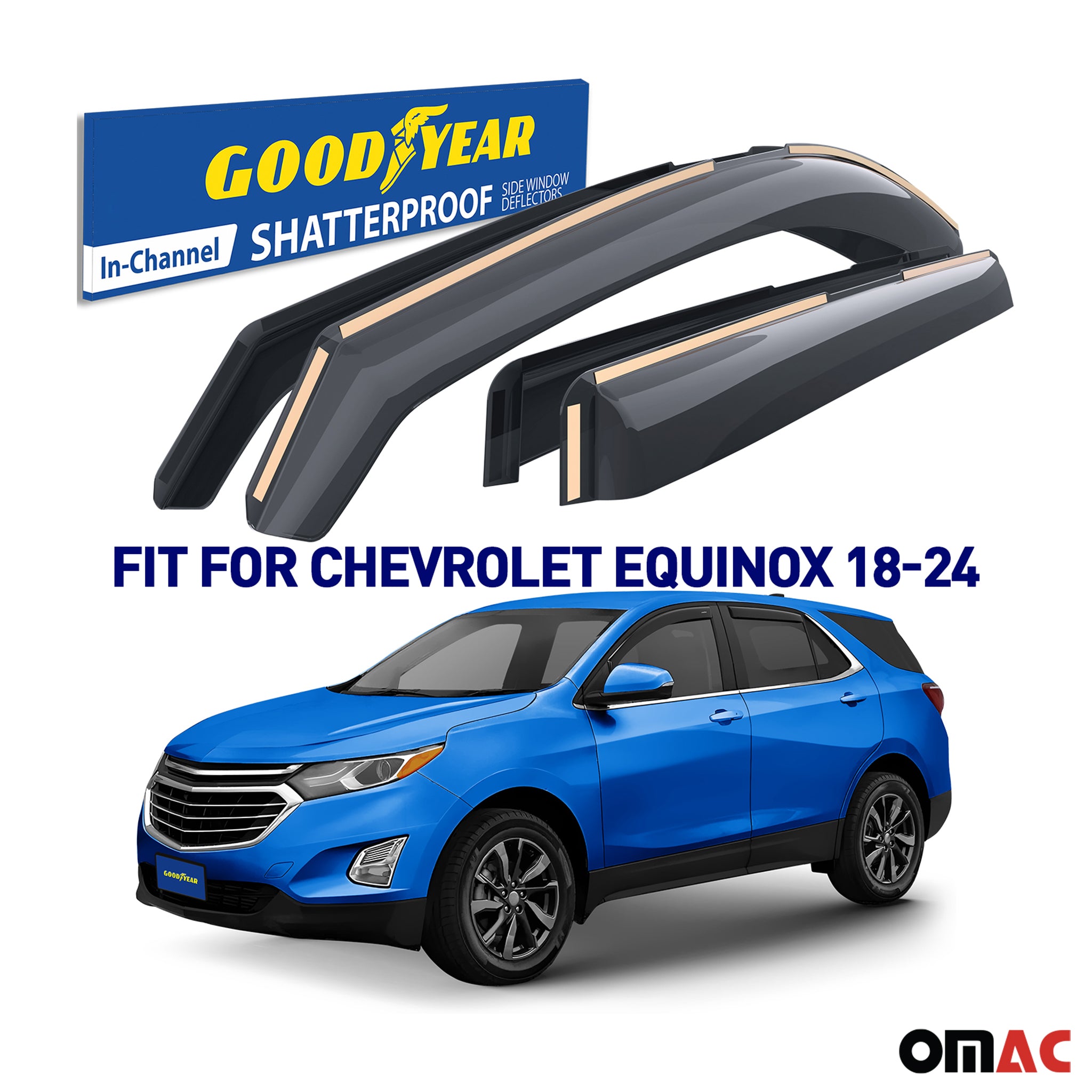 Goodyear Wind Deflectors for Chevrolet Equinox 2018-2024 In-channel Smoke 4 pcs