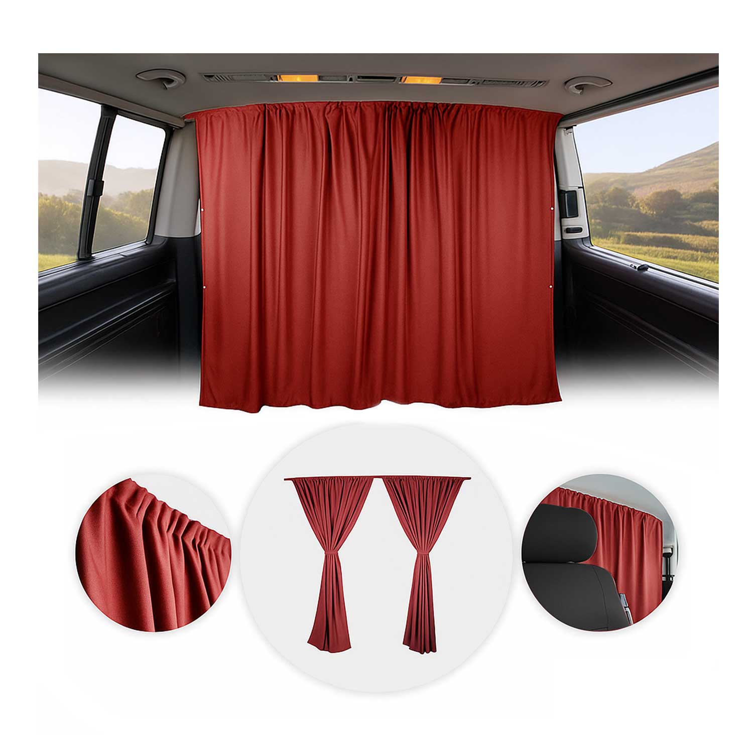 79" x 71" Van Cab Divider Cabin Curtain Campervan Kit Red