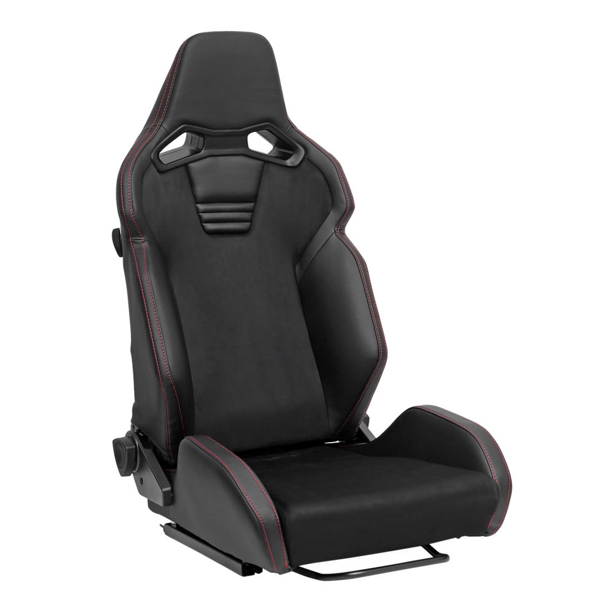 Universal Racing Seat Black Pu And Black Suede With Double Black Stitch