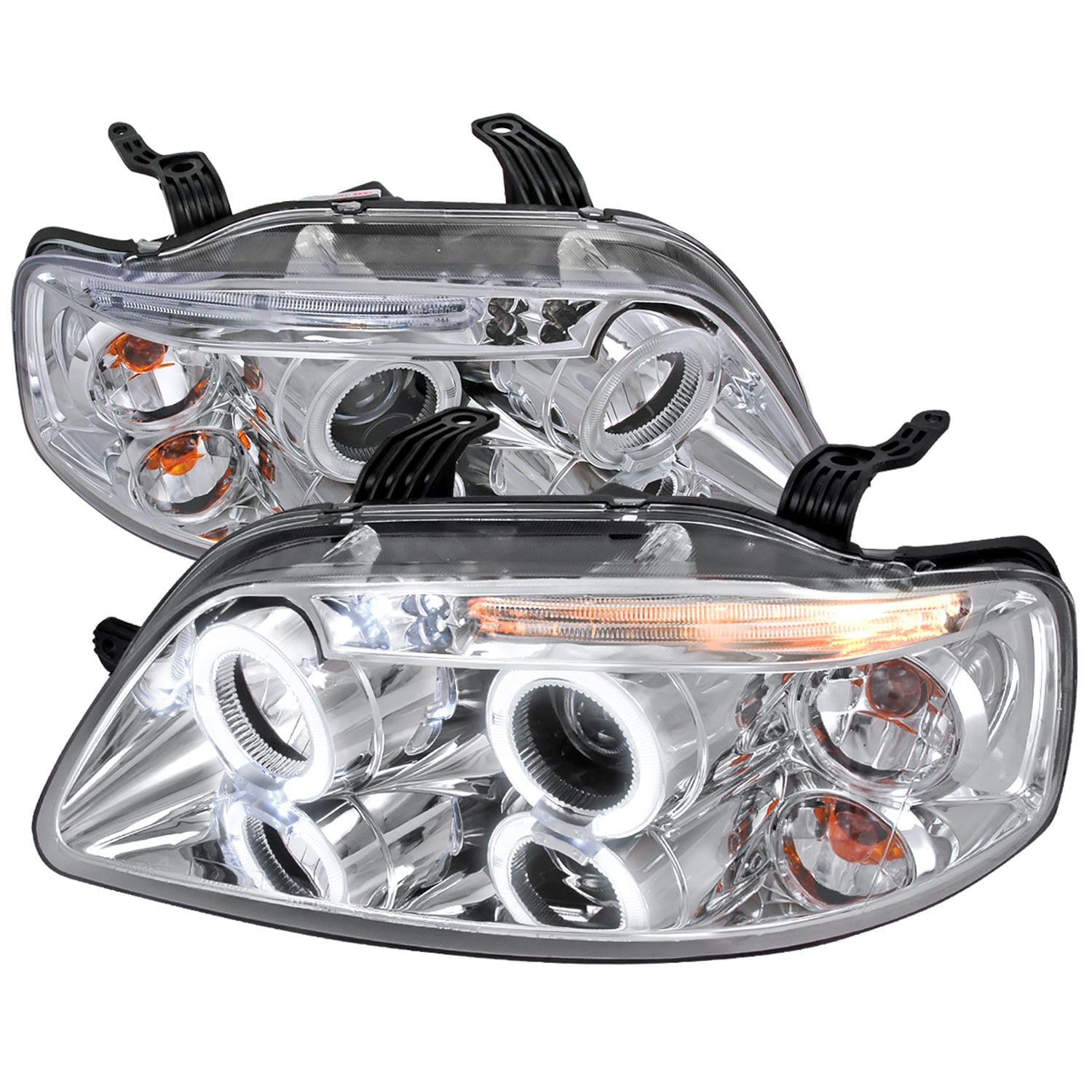 2004-2008 Chevy Aveo Dual Halo Projector Headlights Chrome/Clear Lens
