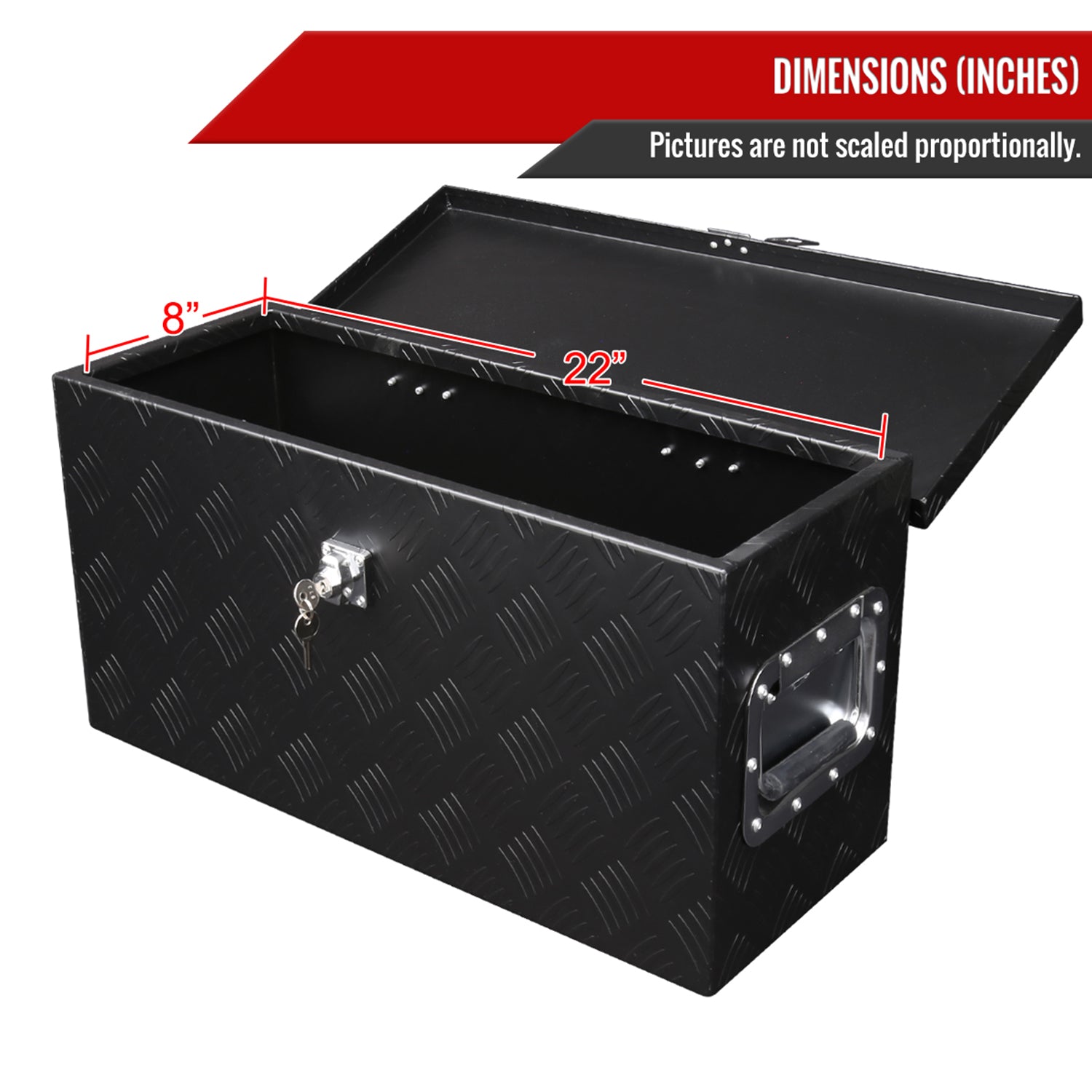 Universal 24" Heavy Duty Black Aluminum Tool Box w/ Side Handles Lock & Keys