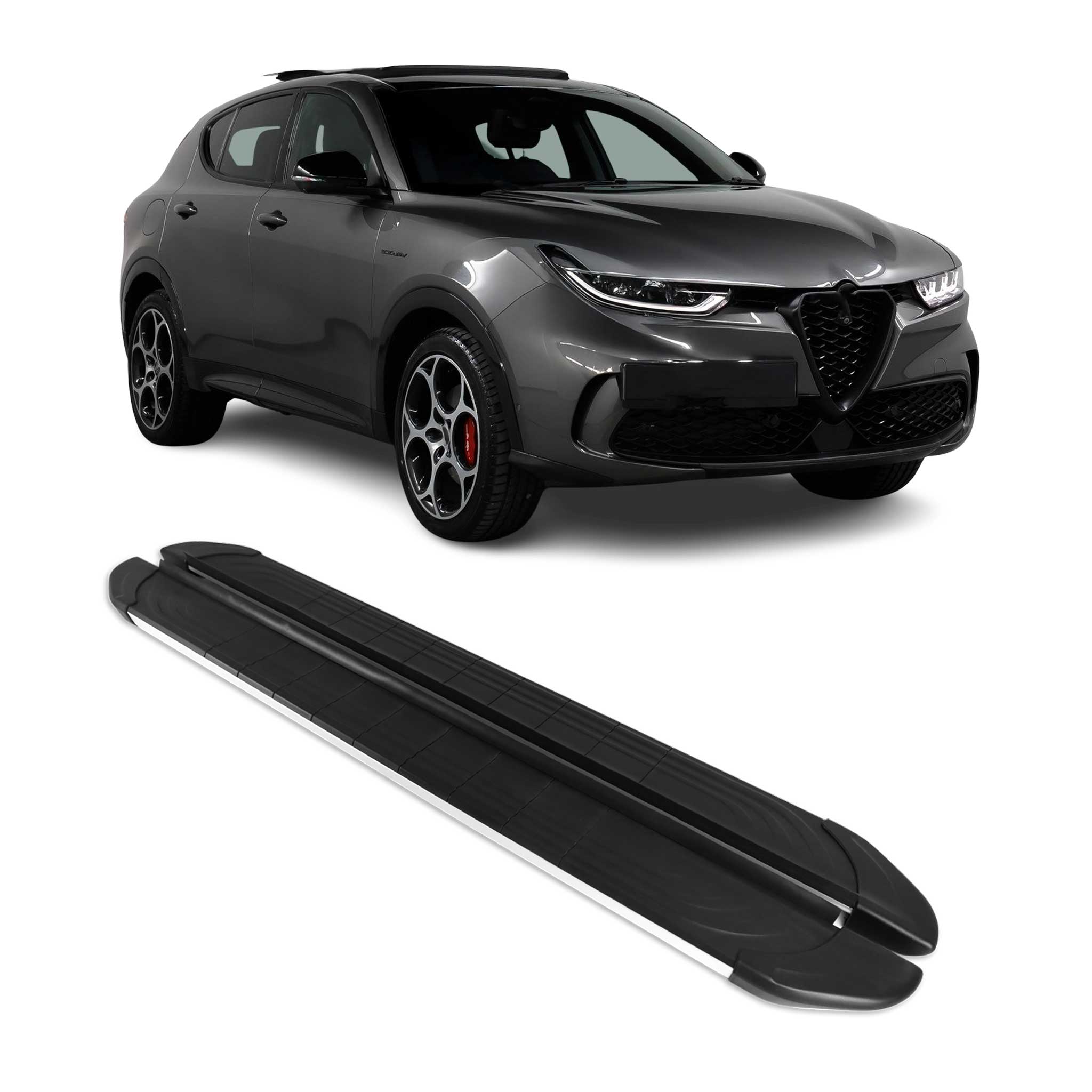 2023-2024 Alfa Romeo Tonale Running Boards Side Steps Silver & Black