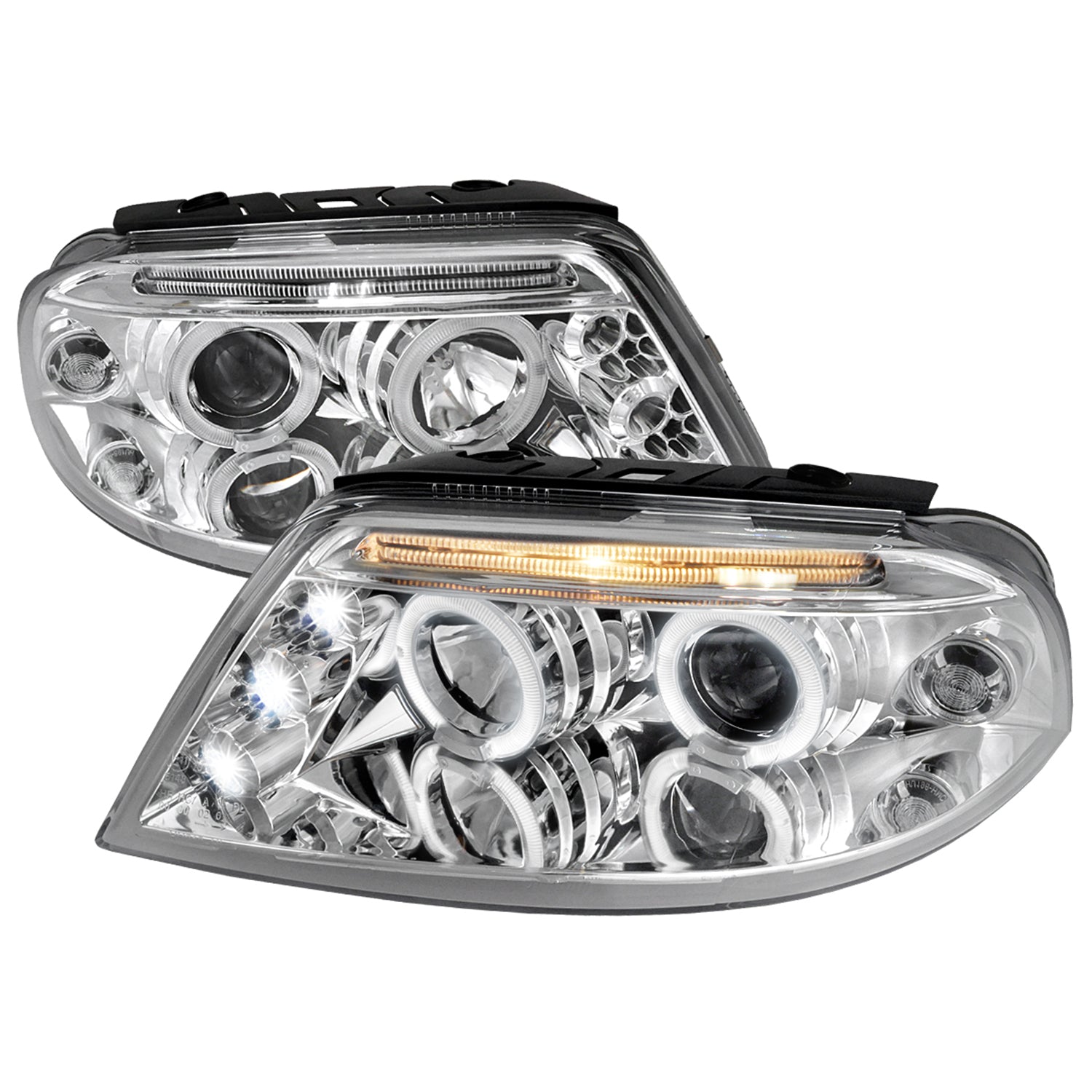 2001-2005 VW Passat Dual Halo Projector Headlights Chrome/Clear Lens