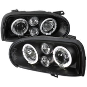 1993-1998 VW Golf Mk3/Cabrio Dual Halo Projector Headlights Matt Black/Clear