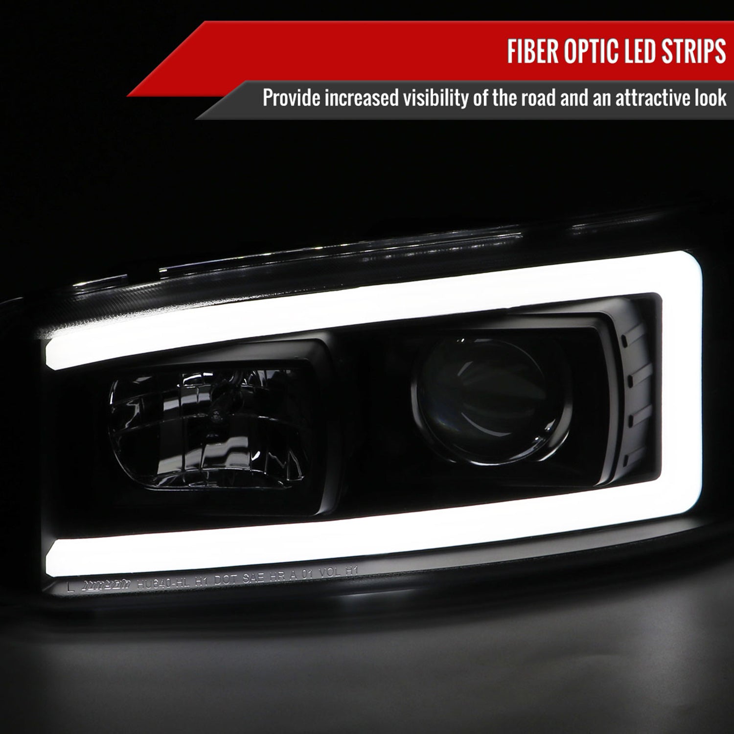 2000-2006 GMC Sierra/Denali/Yukon LED Strip Projector Headlights Matt Black