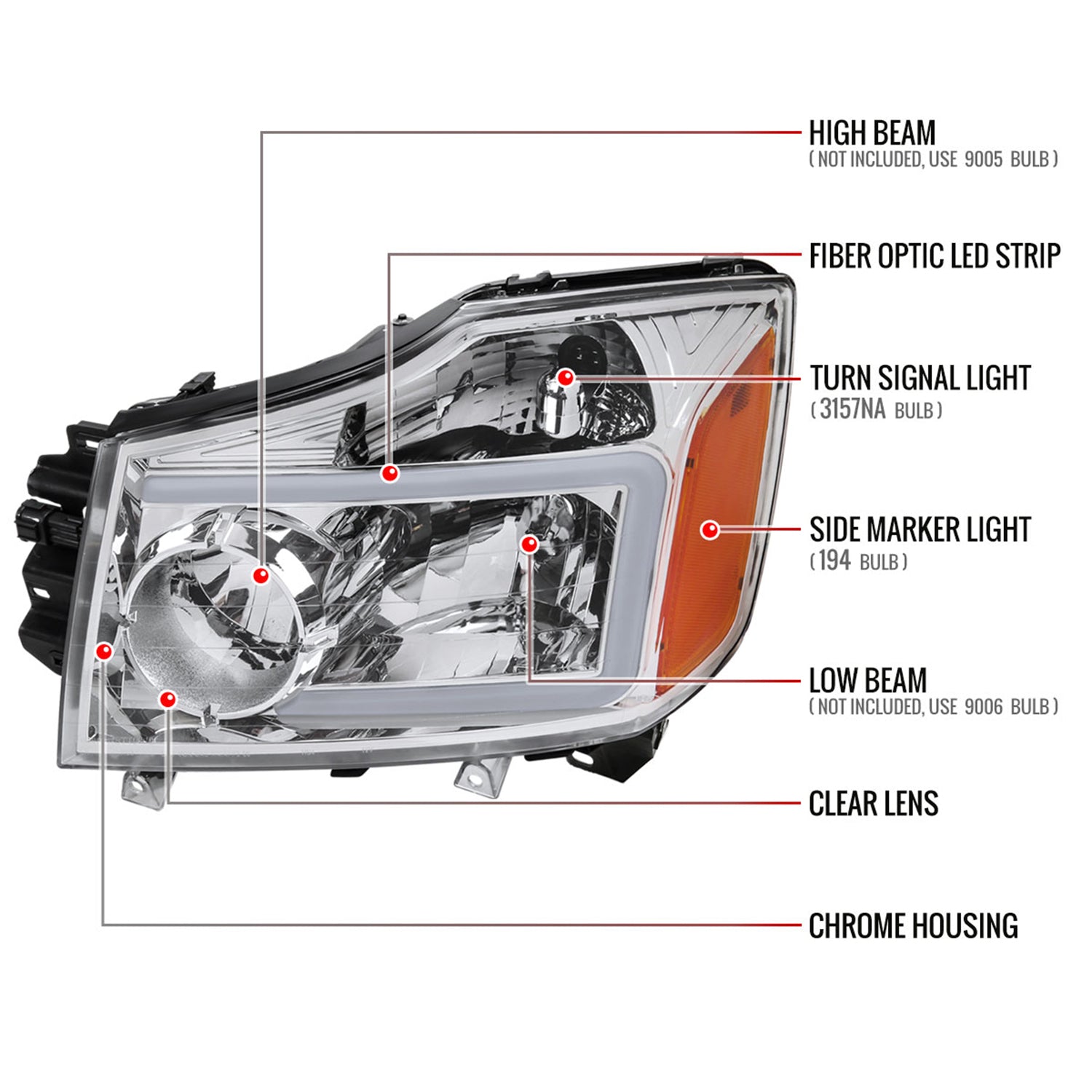 2004-2015 Nissan Titan / 04-2007 Armada LED Bar Factory Headlights Chrome/Clear