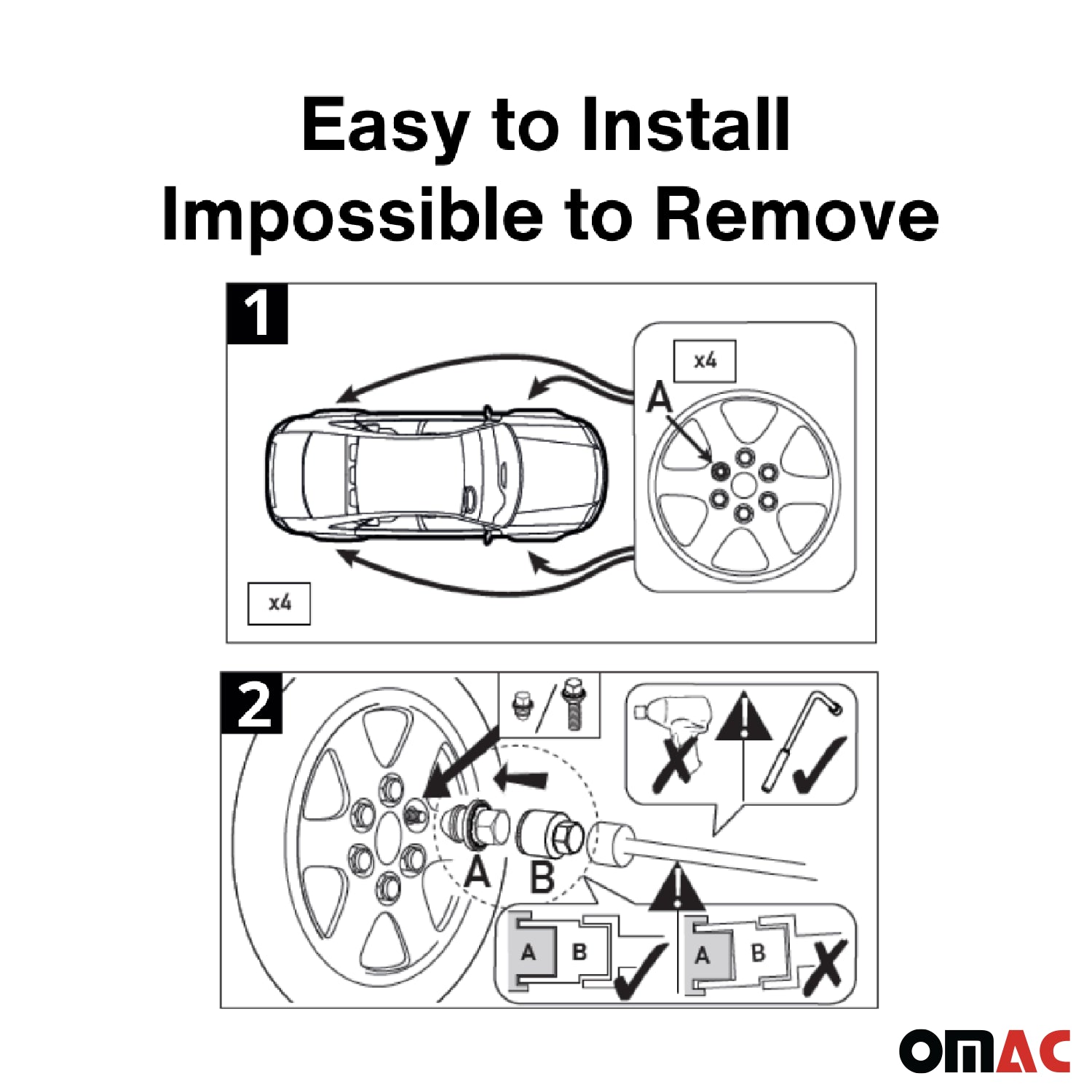 Wheel Lock Kit for BMW X2 / X4 / X7 M14X1,25 Bolt Galvanized Silver 4Locks