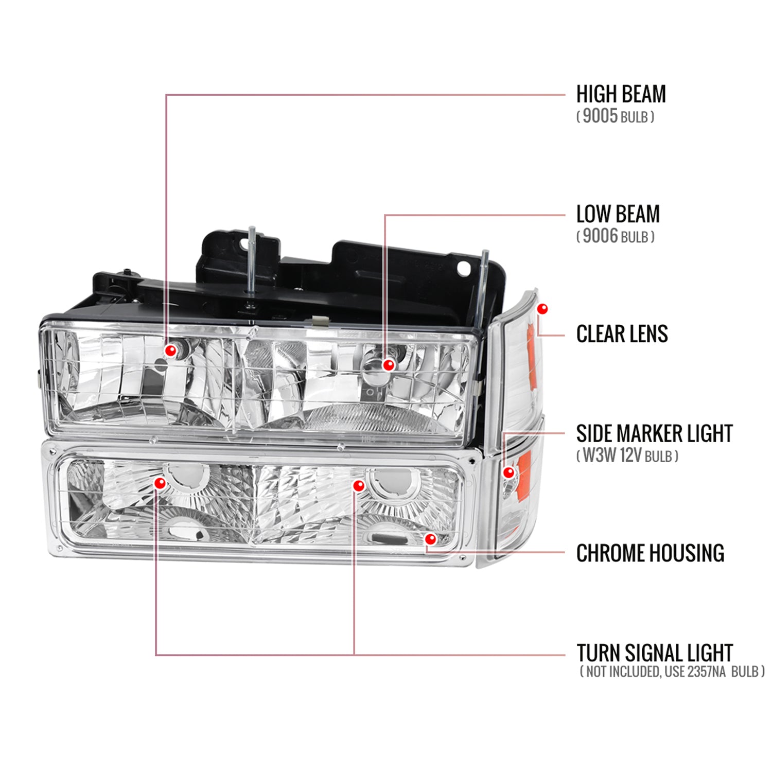 1994-1998 GMC C10/Sierra/Yukon Factory Headlights Bumper&Corner Lights Chrome