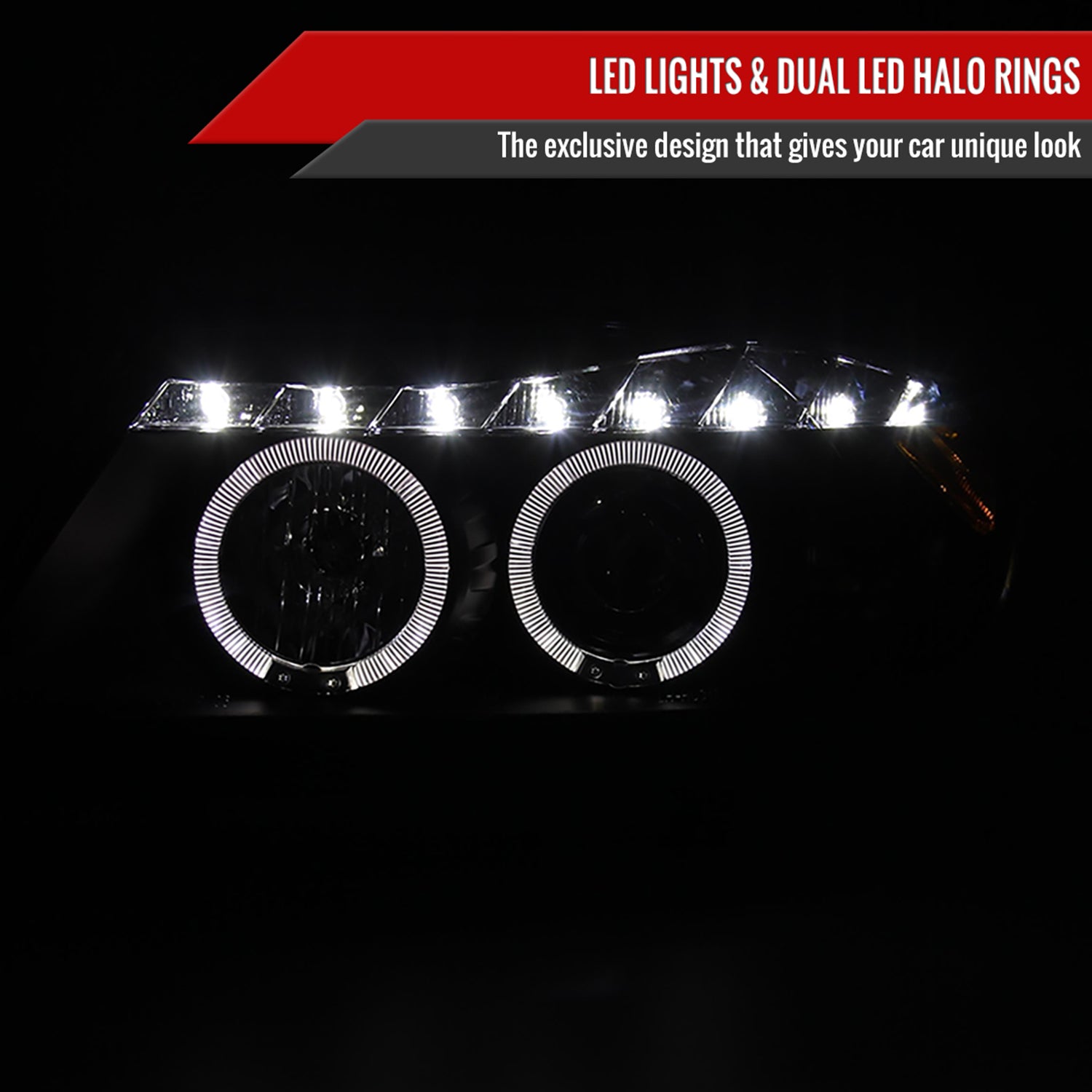 2006-2008 BMW E90 3 Series Sedan Dual Halo Projector Headlights LED Black