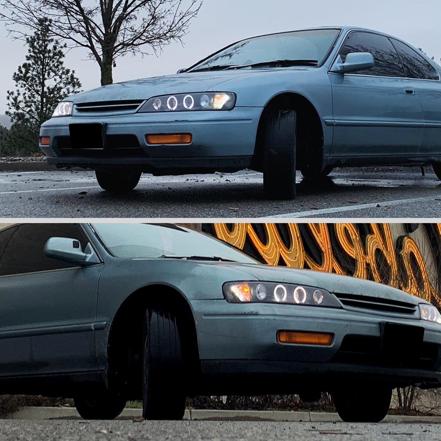 1994-1997 Honda Accord Dual Halo Projector Headlights Matte Black/Clear Lens