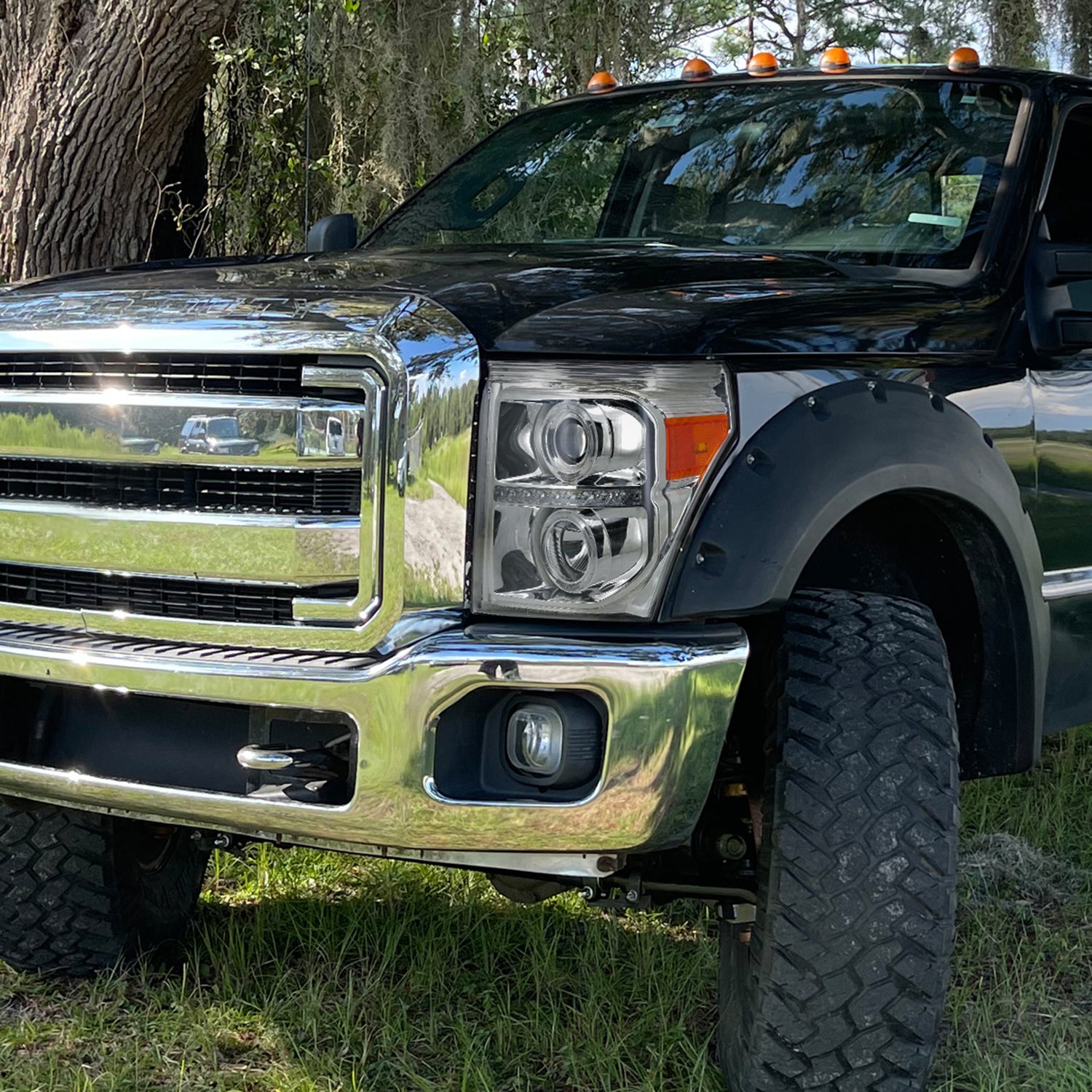 2011-2016 F-250 F-350 F-450 F-550 Dual Halo Headlights LED Signal Chrome