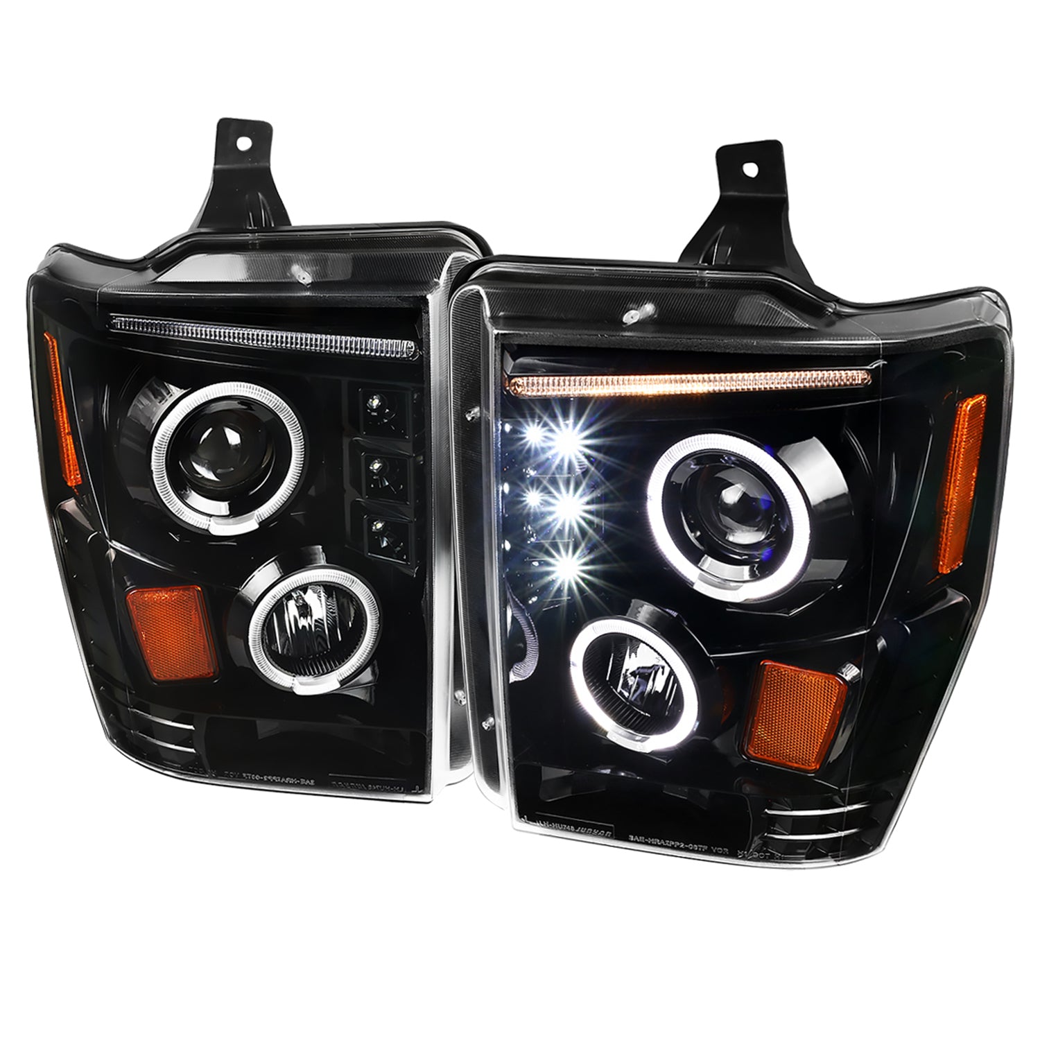 2008-2010 Ford F-250 F-350 F-450 SMD Dual Halo Projector Headlights Jet Black
