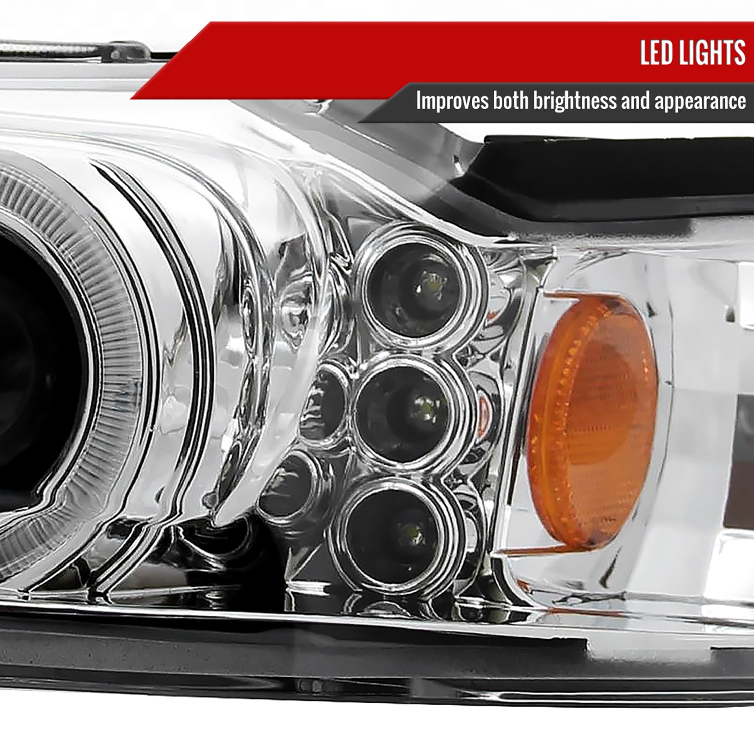 1999-2004 Ford Mustang Dual Halo Projector Headlights Chrome/Clear Lens