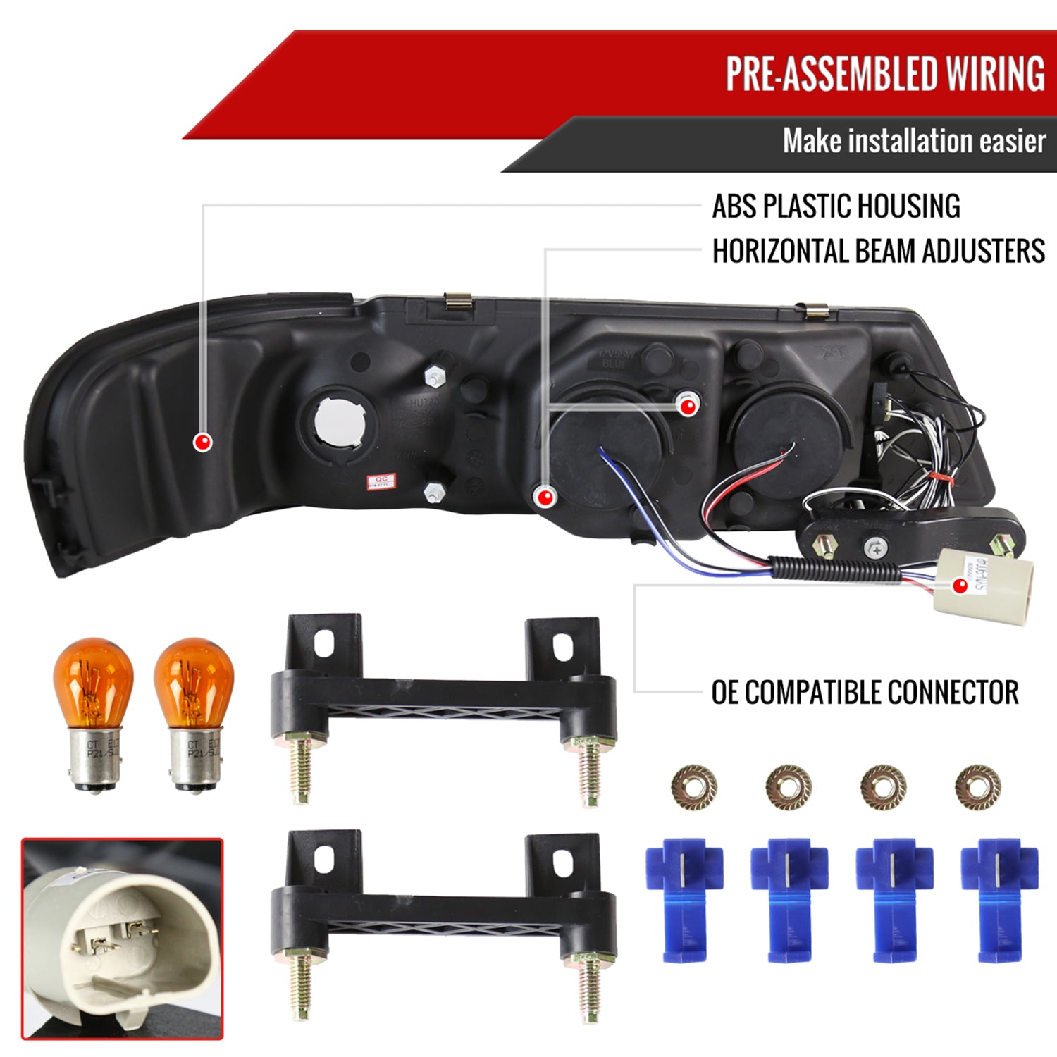 1995-1999 Nissan Sentra/200SX Dual Halo Projector Headlights Chrome/Clear Lens