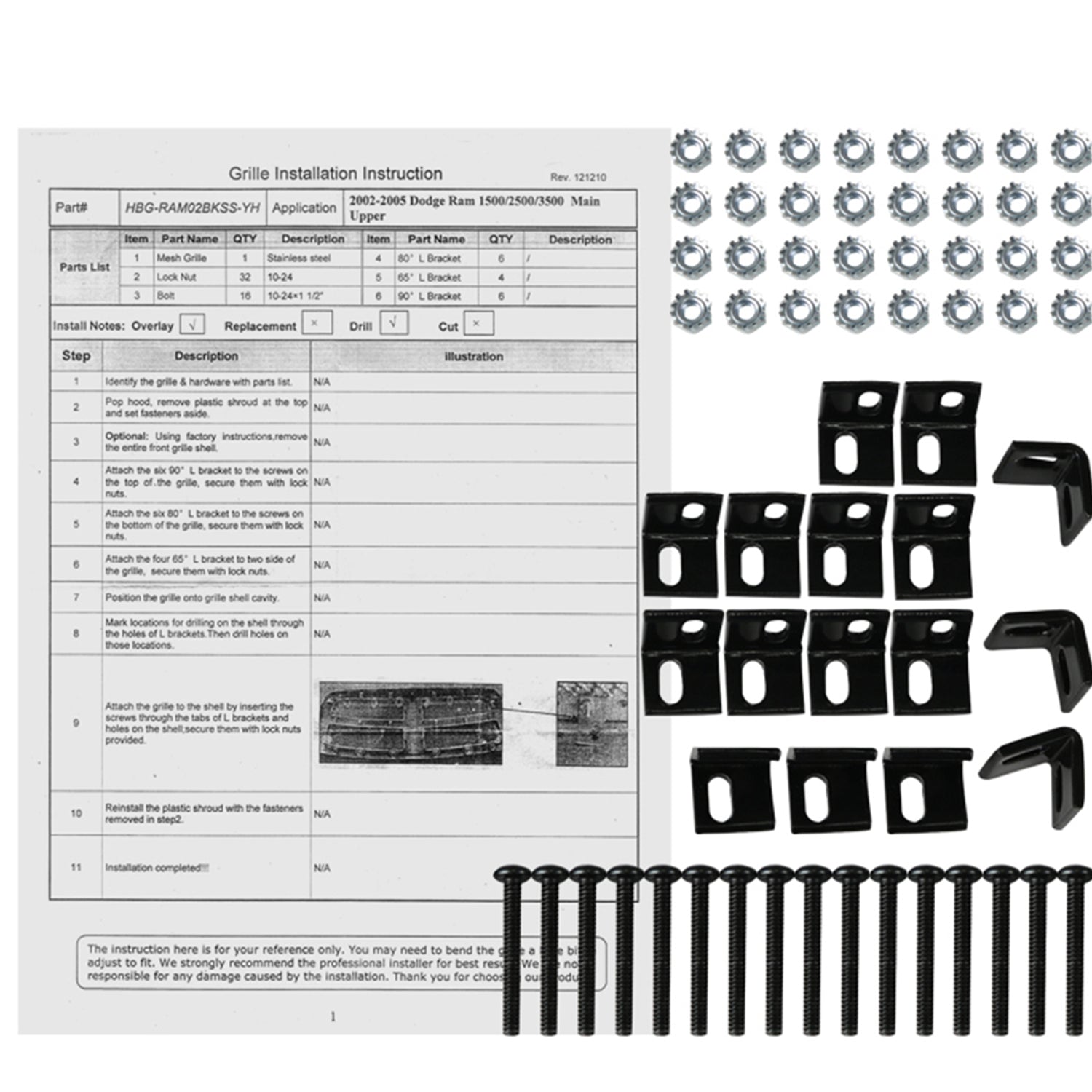 2002-2005 Dodge RAM 1500/2500/3500 Rivet Style Black Steel Mesh Grille Insert