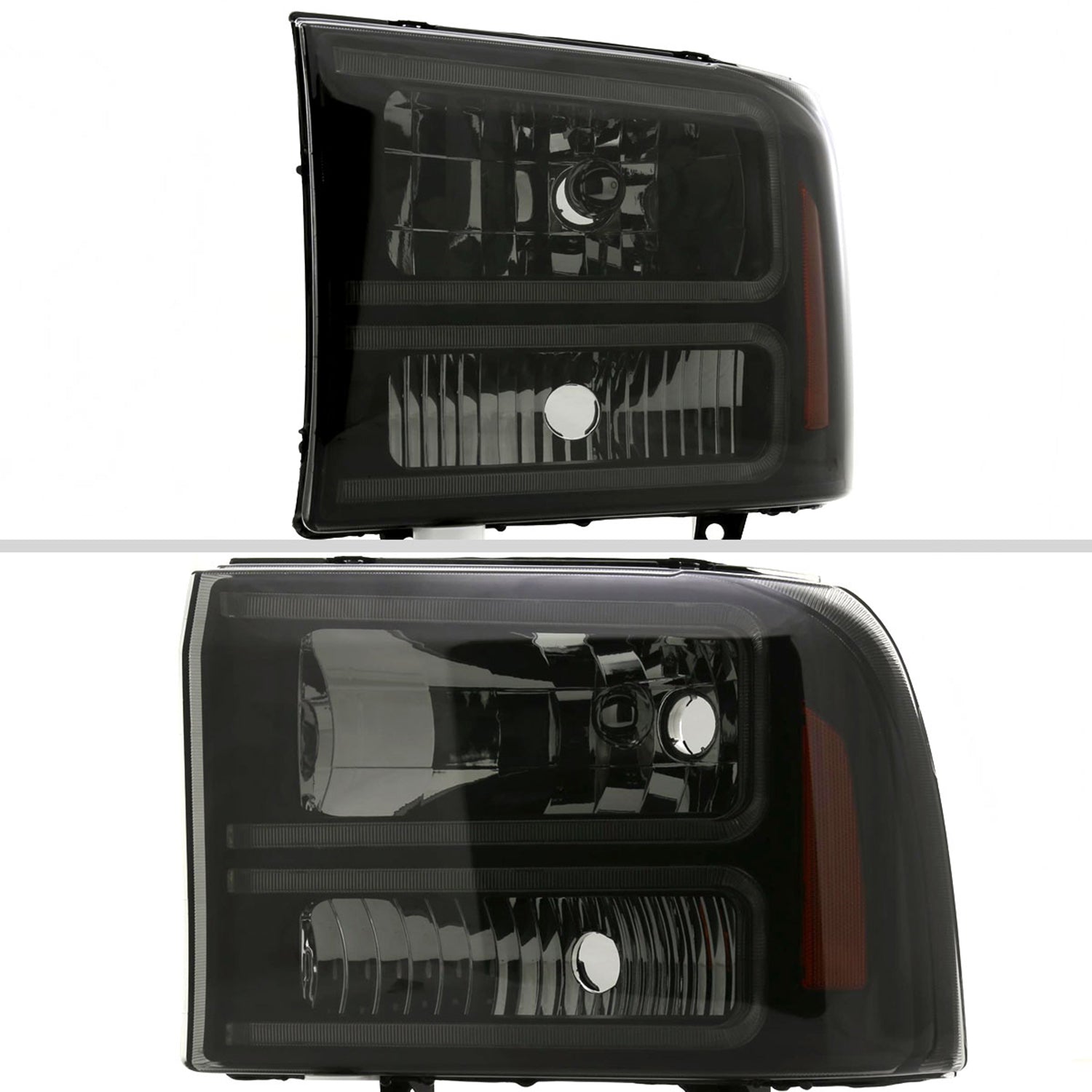 1999-2004 Ford F-250/350/450/550/Excursion Headlights Dual LED C-Bar Jet Black