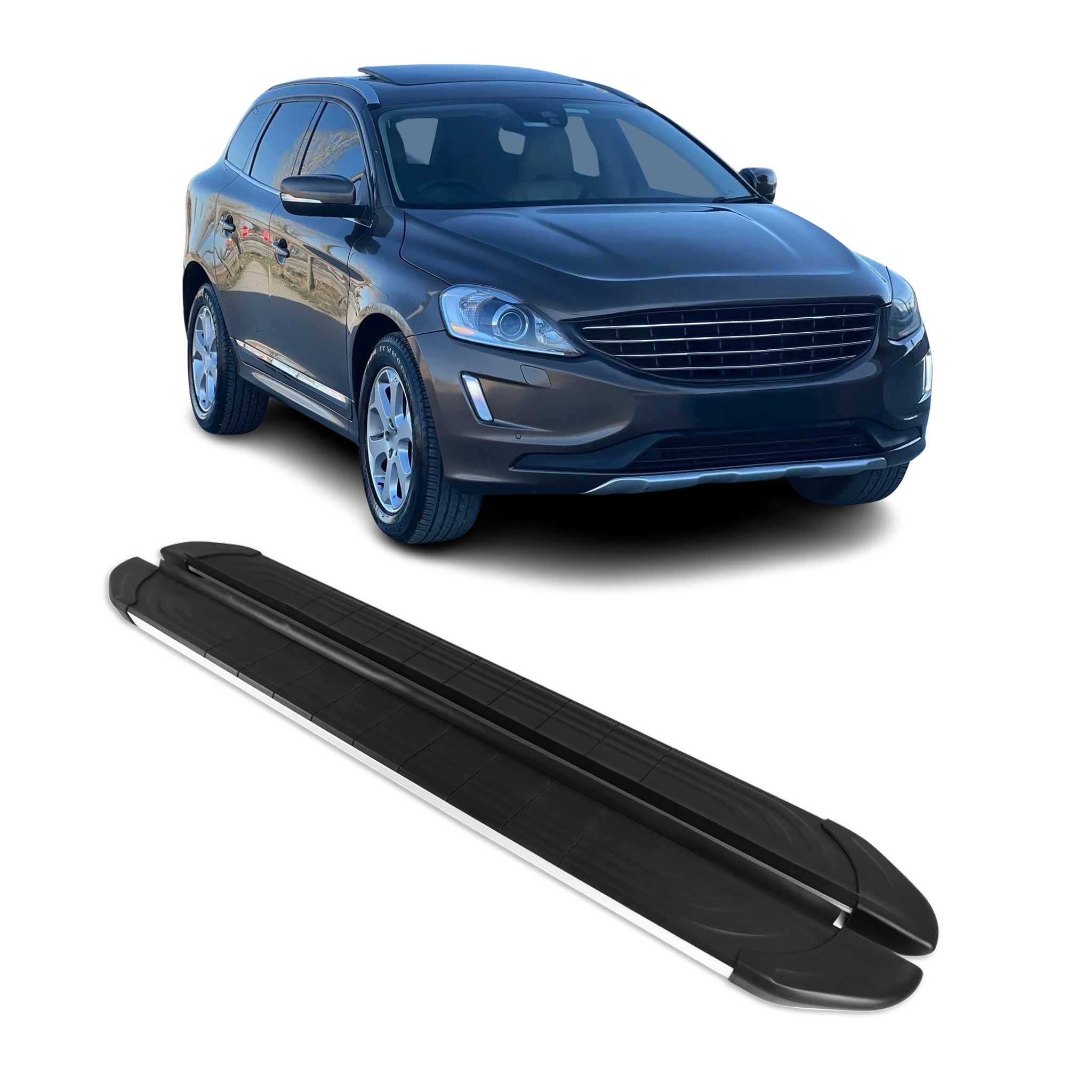 2010-2017 Volvo XC60 Running Boards Side Steps Silver & Black