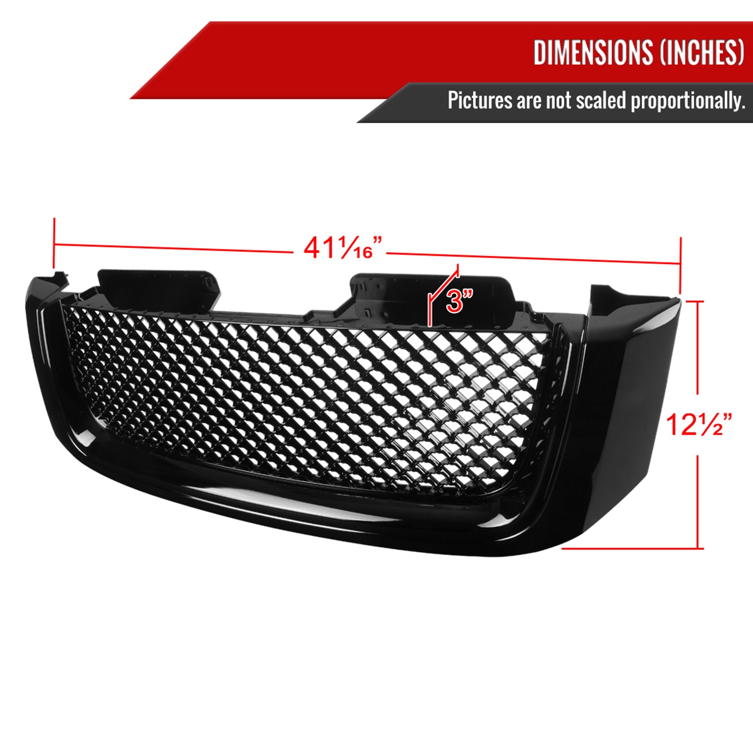 2002-2007 GMC Envoy Glossy Black ABS Mesh Grille