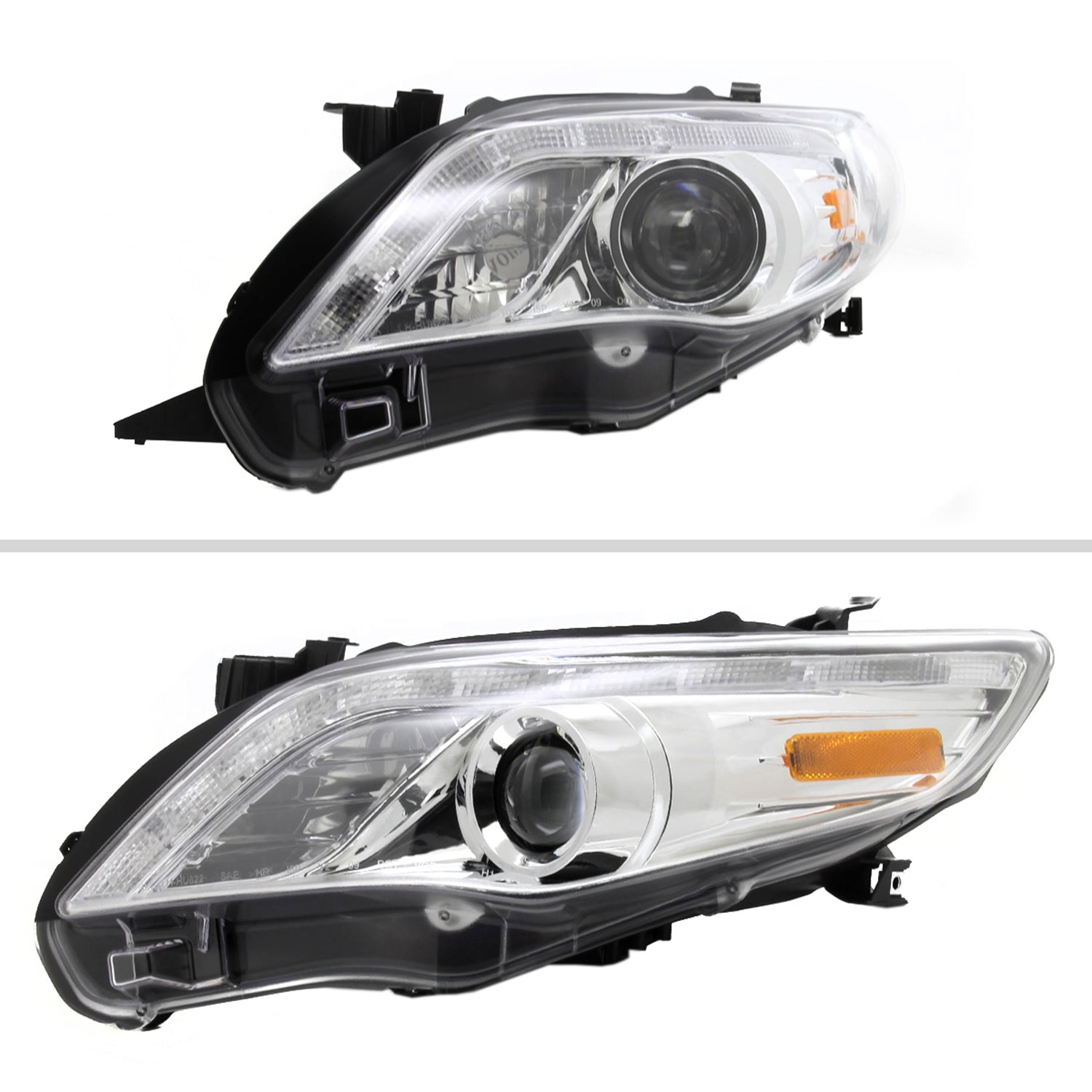 2011-2013 Toyota Corolla Projector Headlights w/ LED Light Strip Chrome/Clear