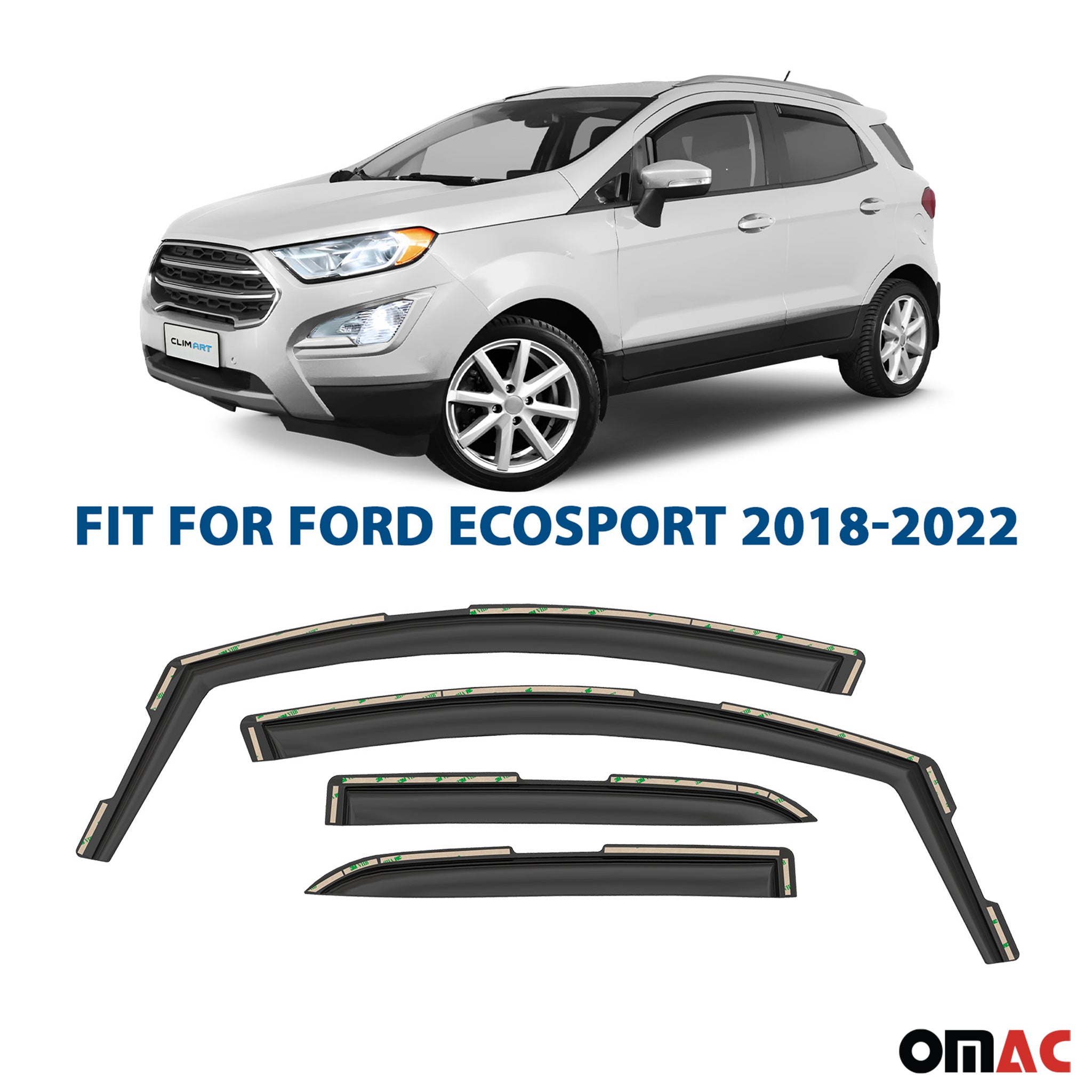 Clim Art Wind Deflectors for Ford EcoSport 2018-2022 Shatterproof Dark Smoke 4x