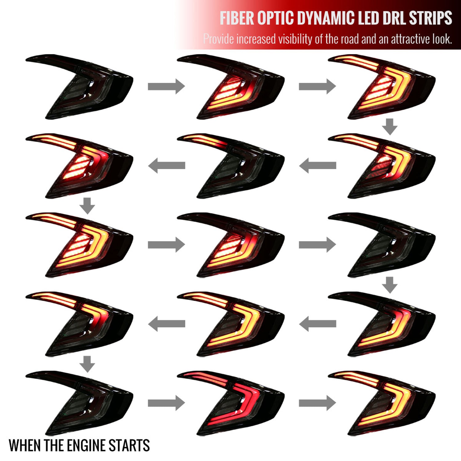 2016-2021 Honda Civic Sedan LED Tail Lights &Signal Lights Glossy Black/Smoke