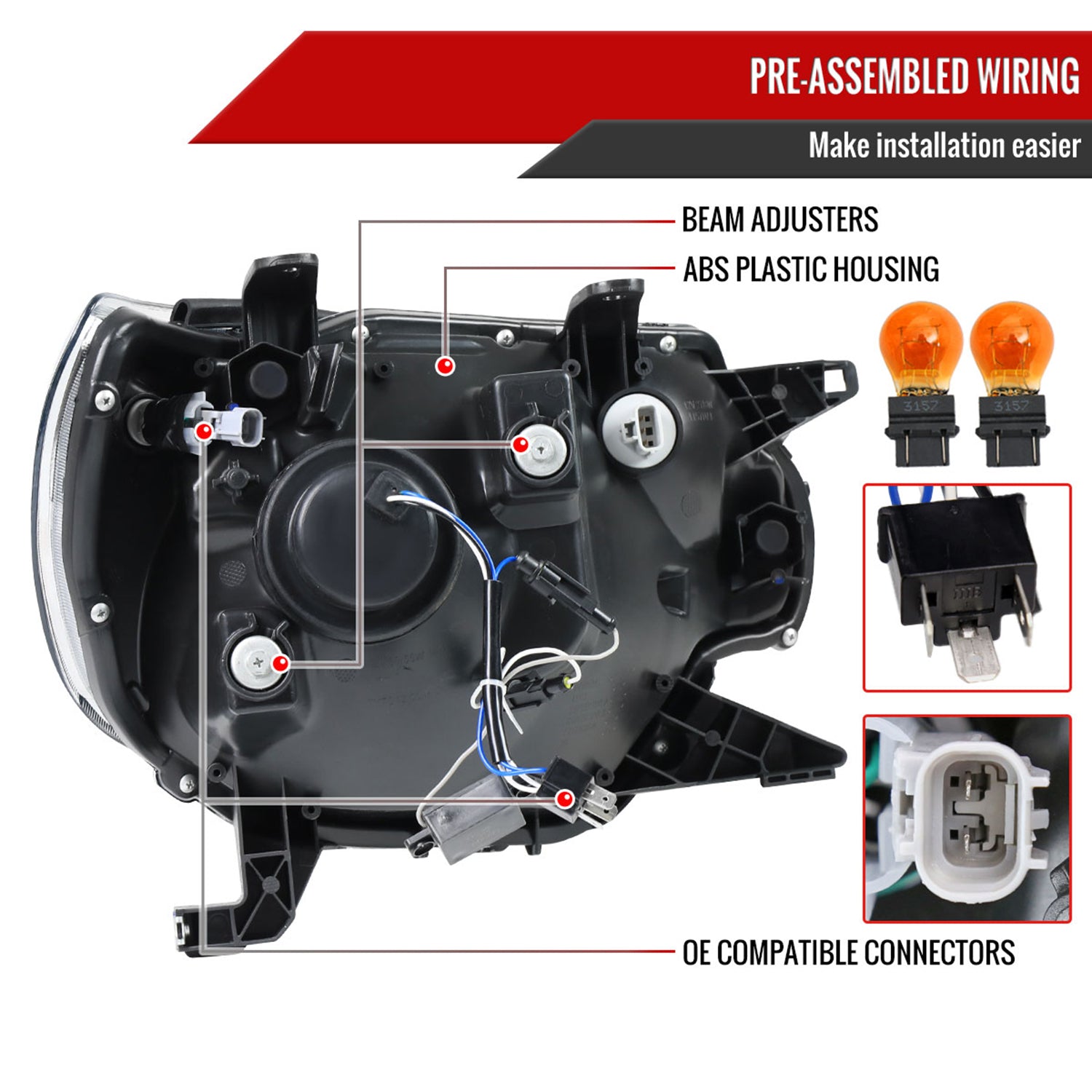 2012-2015 Toyota Tacoma LED CBar Projector Headlights LED Parking Light Black