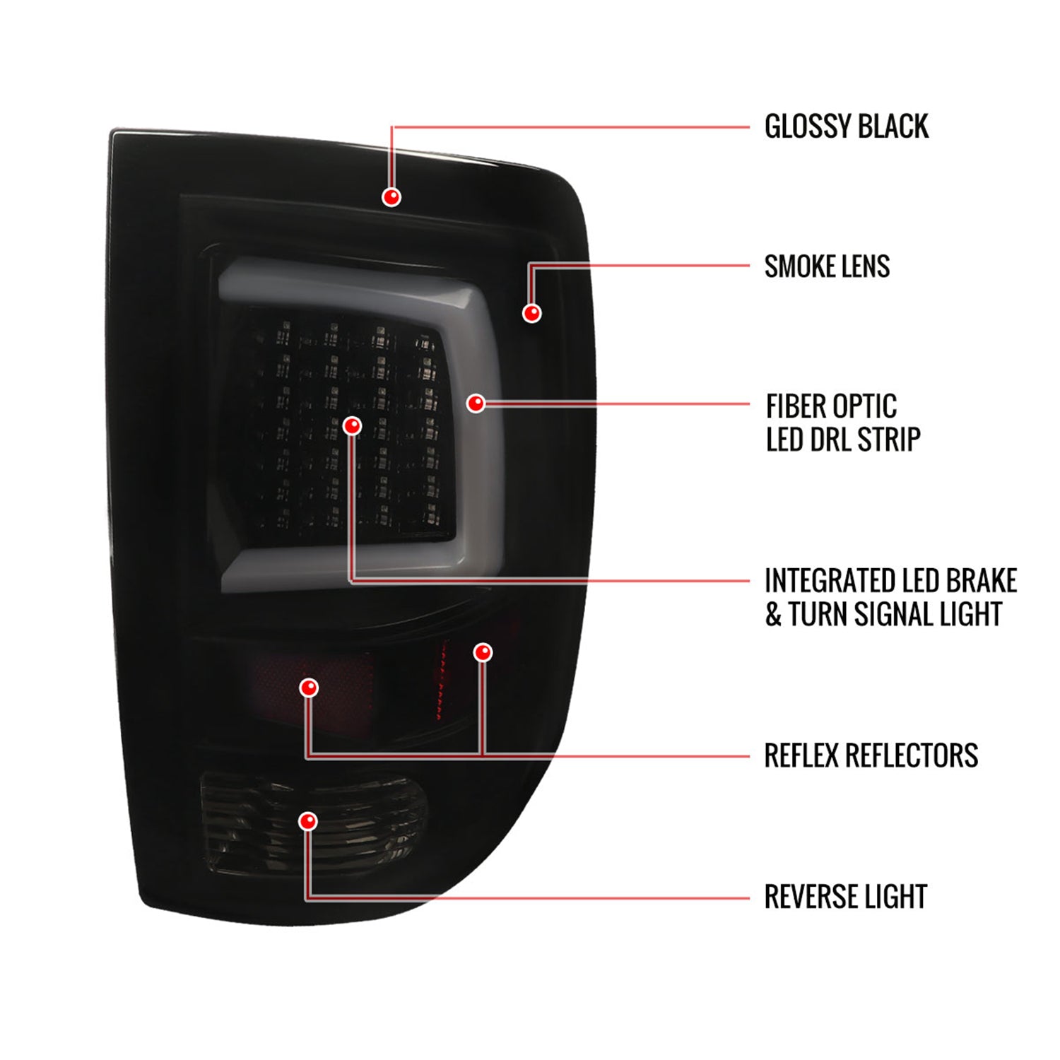 2009-2018 Dodge RAM 1500 2500 3500 White Bar LED Tail Lights Black/Smoke