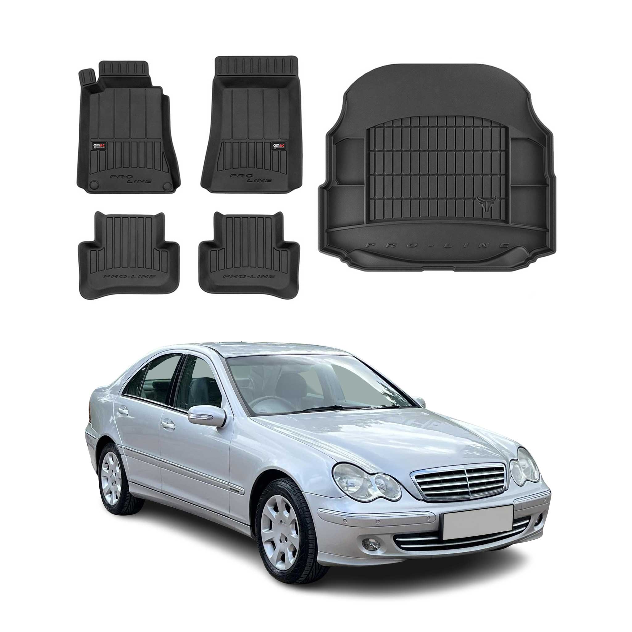 2001-2009 Mercedes C Class W203 Sedan Premium Floor Mats & Cargo Liner Full Set All Weather Heavy Duty
