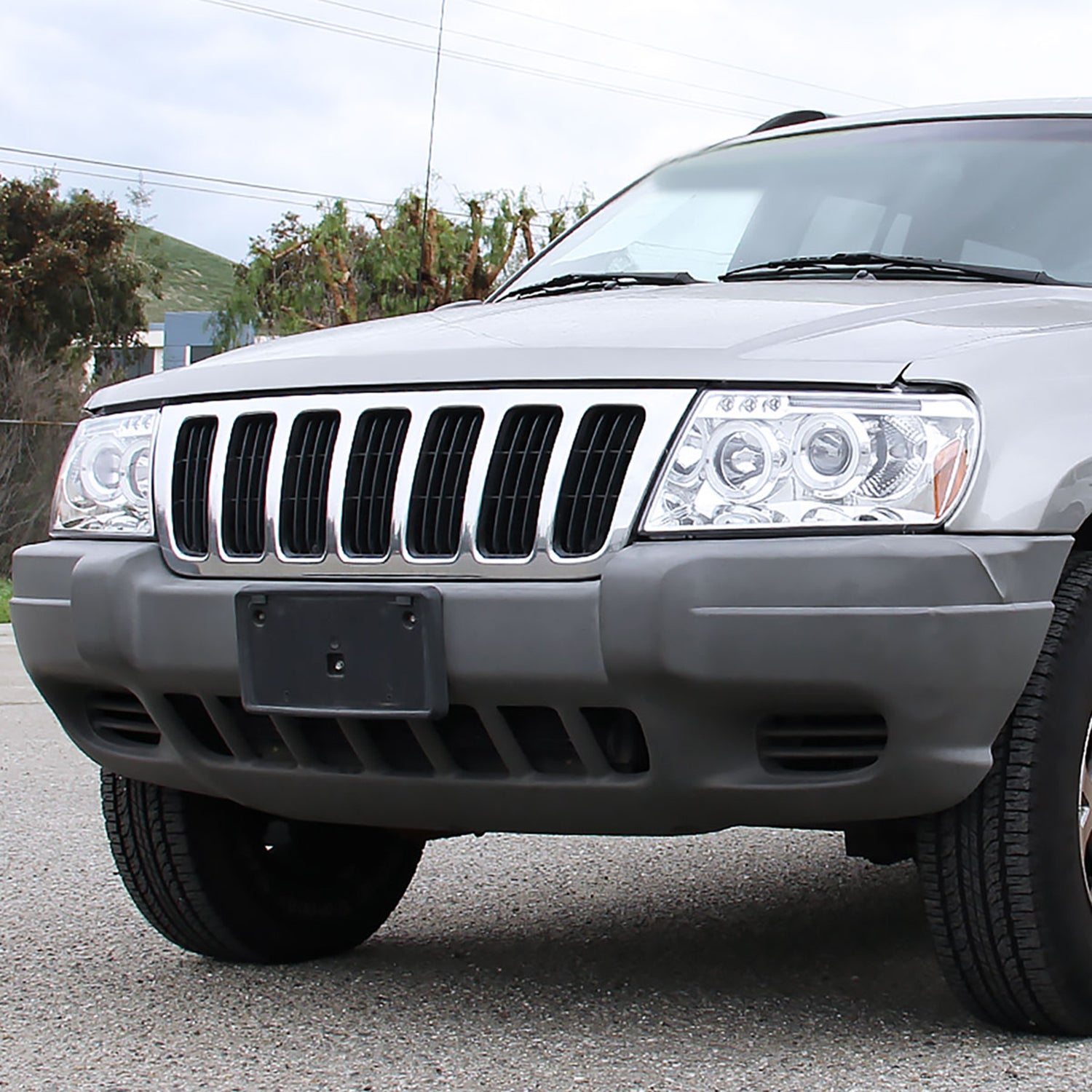 1999-2004 Jeep Grand Cherokee Dual Halo Projector Headlights Chrome/Clear Lens