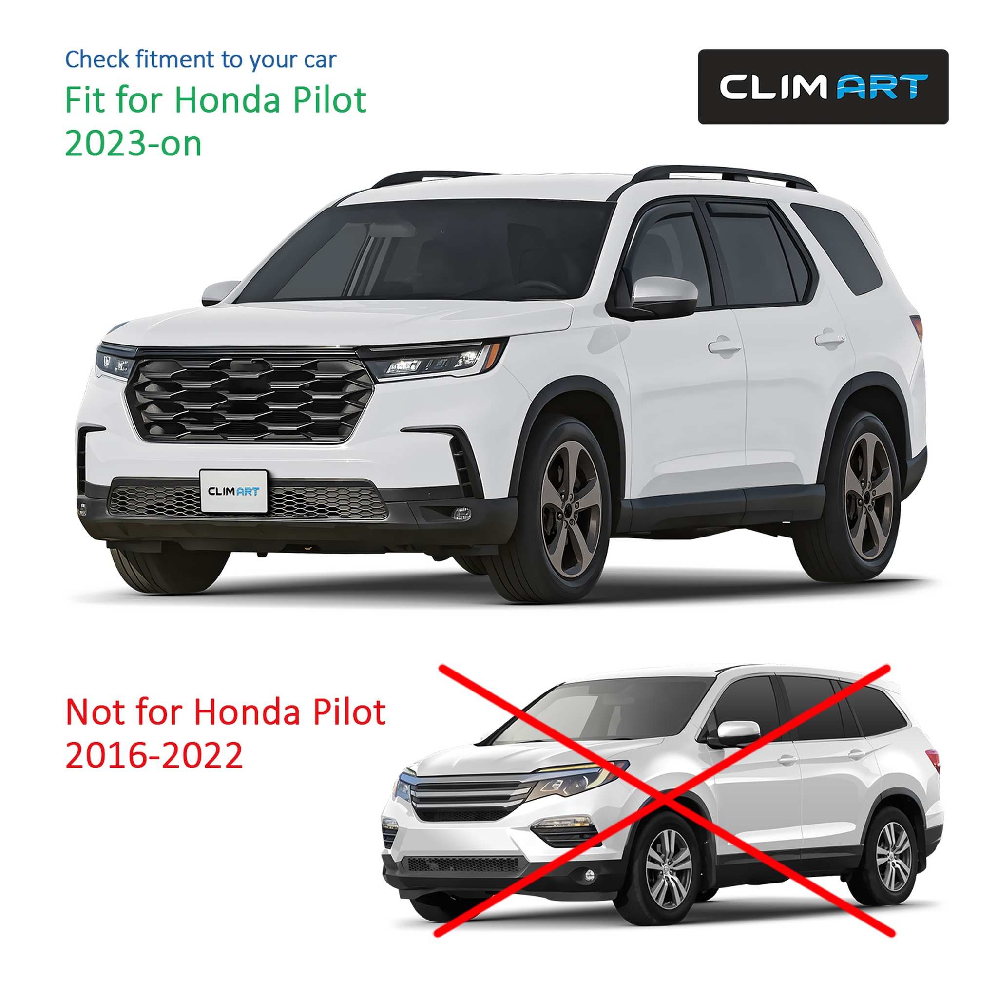 Clim Art Wind Deflectors for Honda Pilot 2023-2026 In-channel Dark Smoke 4Pcs