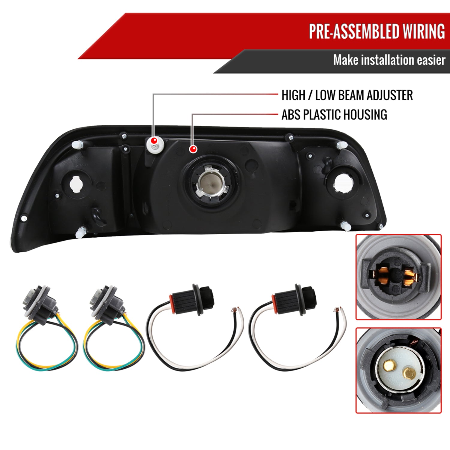 1987-1993 Ford Mustang Crystal Headlights Chrome Housing/Clear Lens