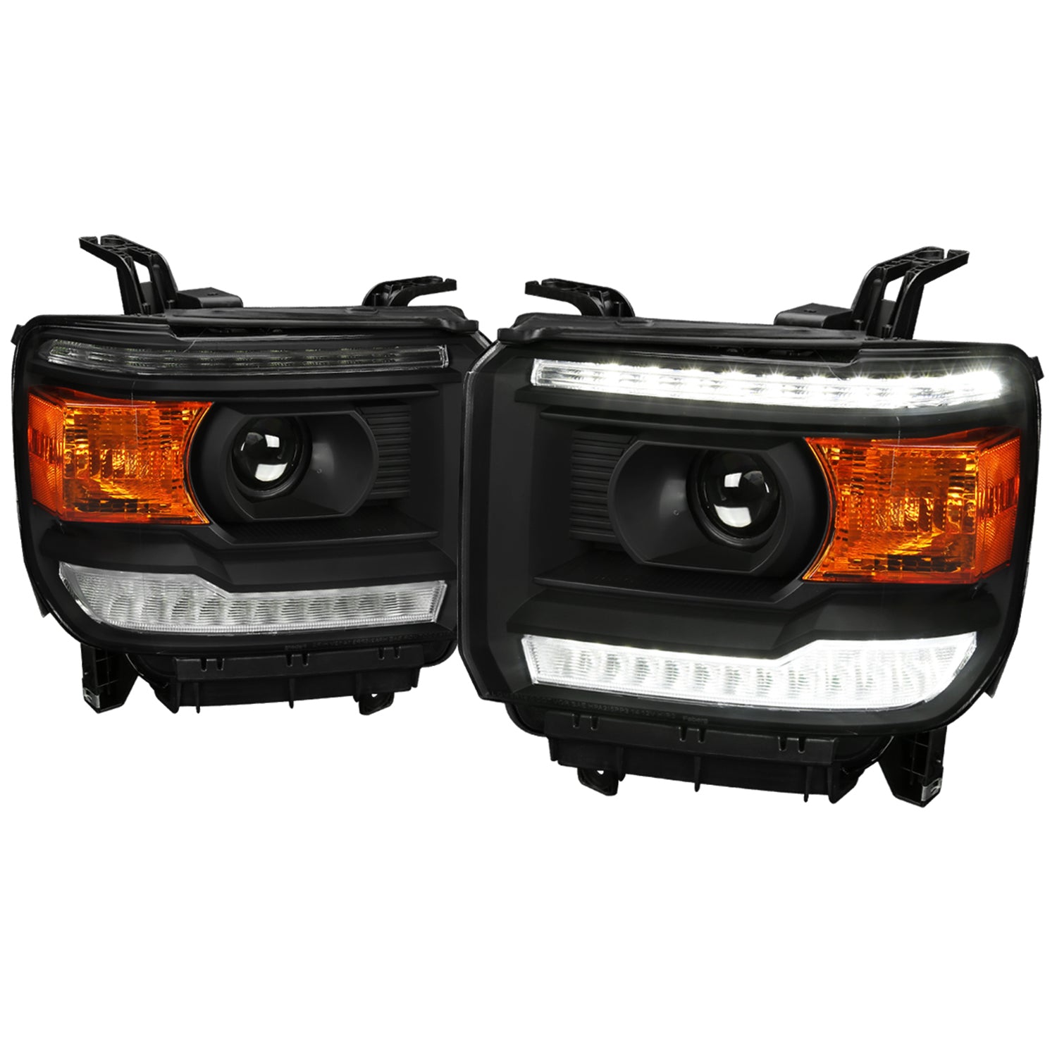 2014-2019 GMC Sierra LED Light Strip Projector Headlights Matte Black/Clear