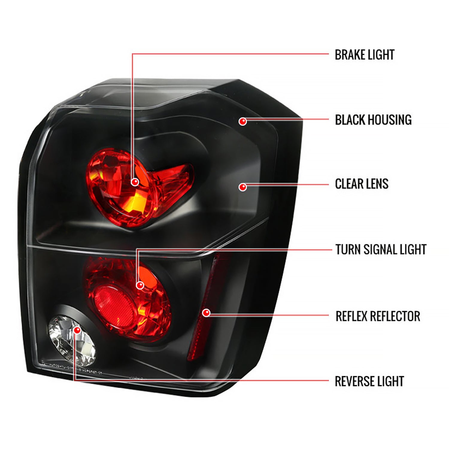 2007-2012 Dodge Caliber Tail Lights Matte Black Housing/Clear Lens