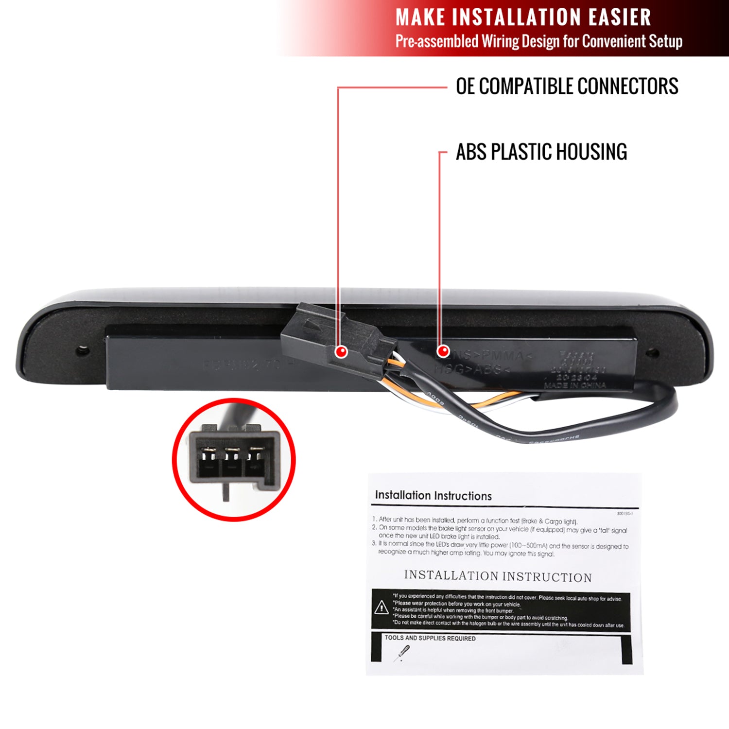 1992-1996 Ford F-150/F-250/F-350/Bronco LED 3rd Brake Light Chrome/Smoke Lens